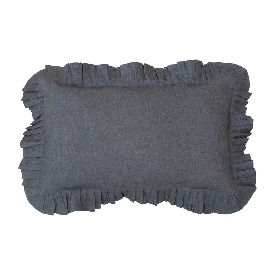 18" x 12" Woven Cotton Chambray Lumbar Pillow with Ruffle