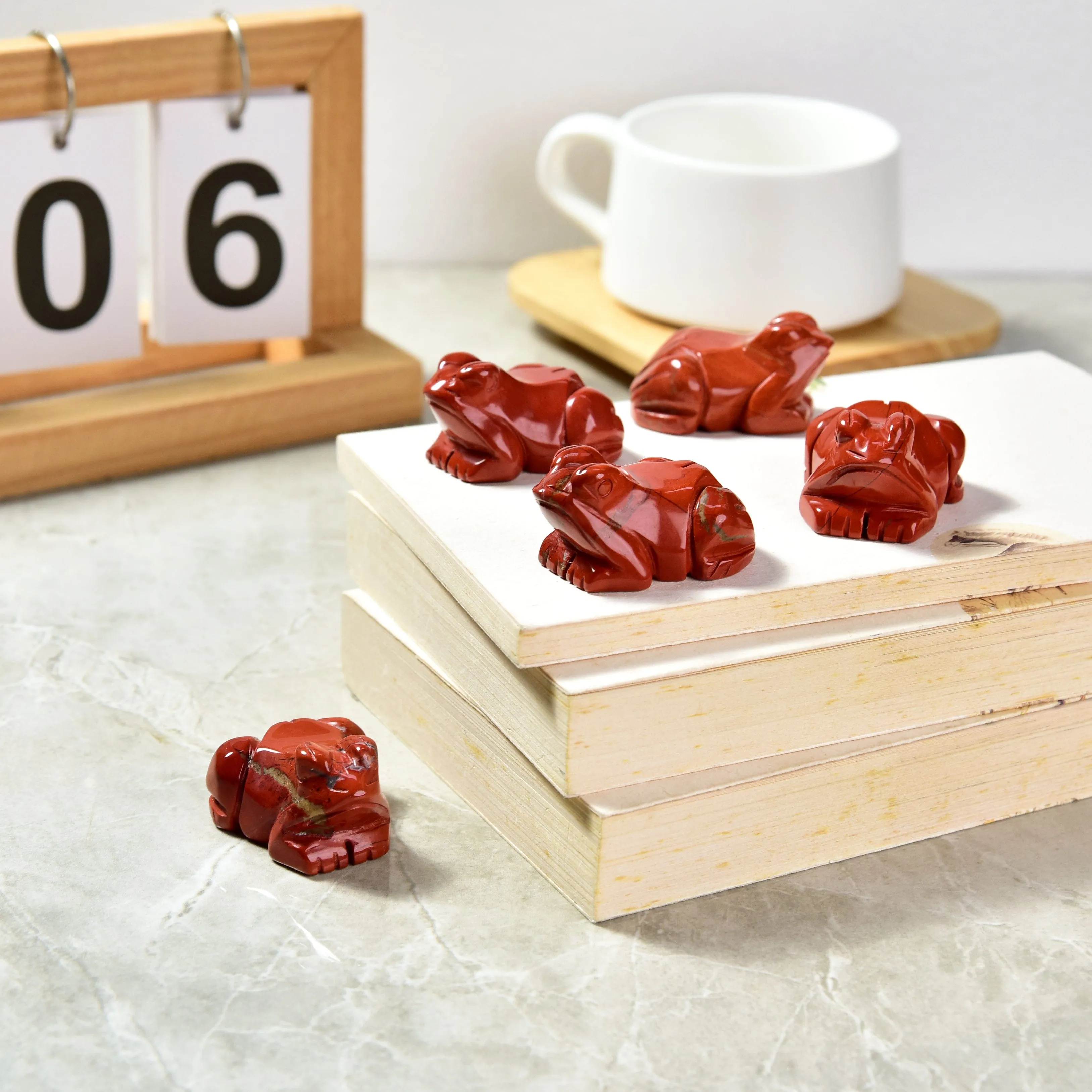 2 Red Jasper Frog Natural Gemstone Carving