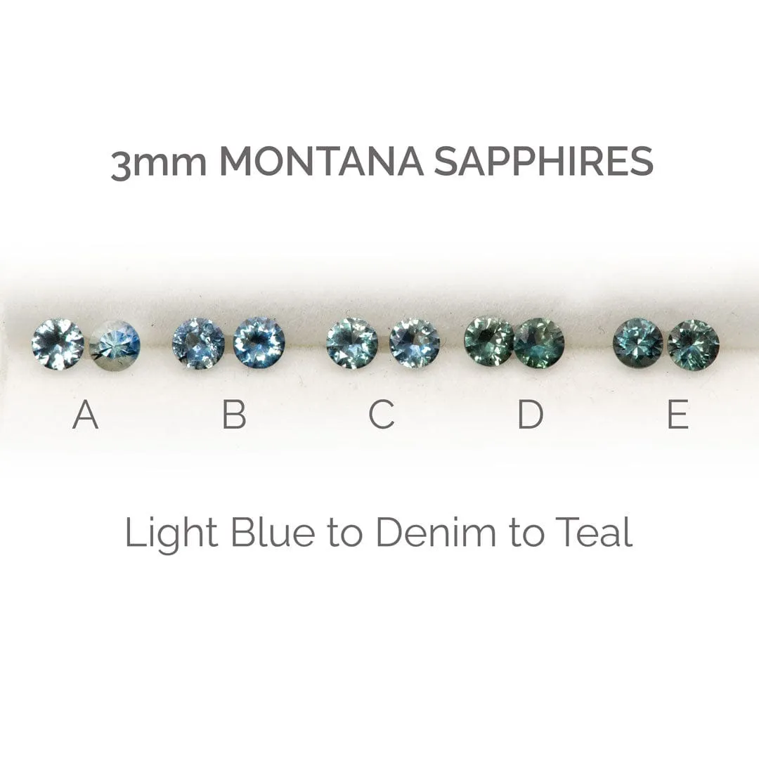 3mm Light Blue to Denim Montana Sapphire Simple Bezel Stud Earrings