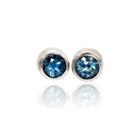 3mm Light Blue to Denim Montana Sapphire Simple Bezel Stud Earrings