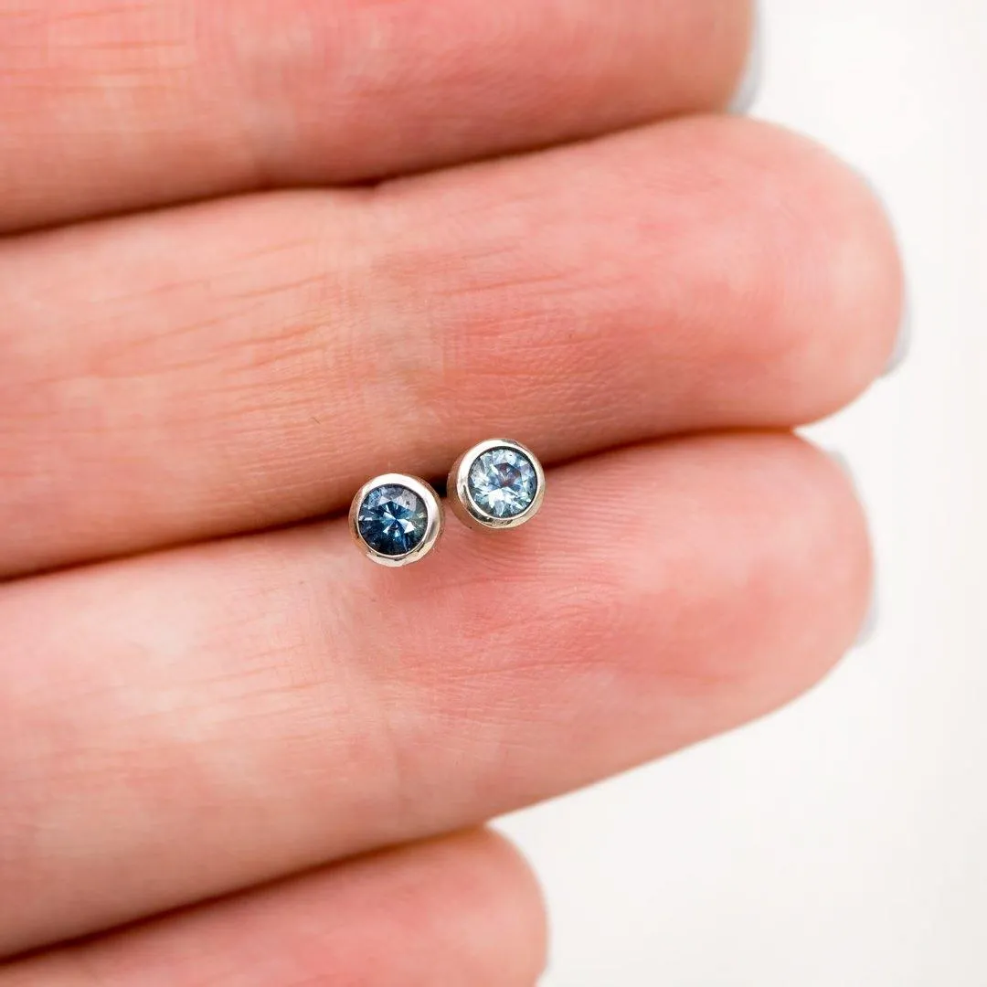 3mm Light Blue to Denim Montana Sapphire Simple Bezel Stud Earrings