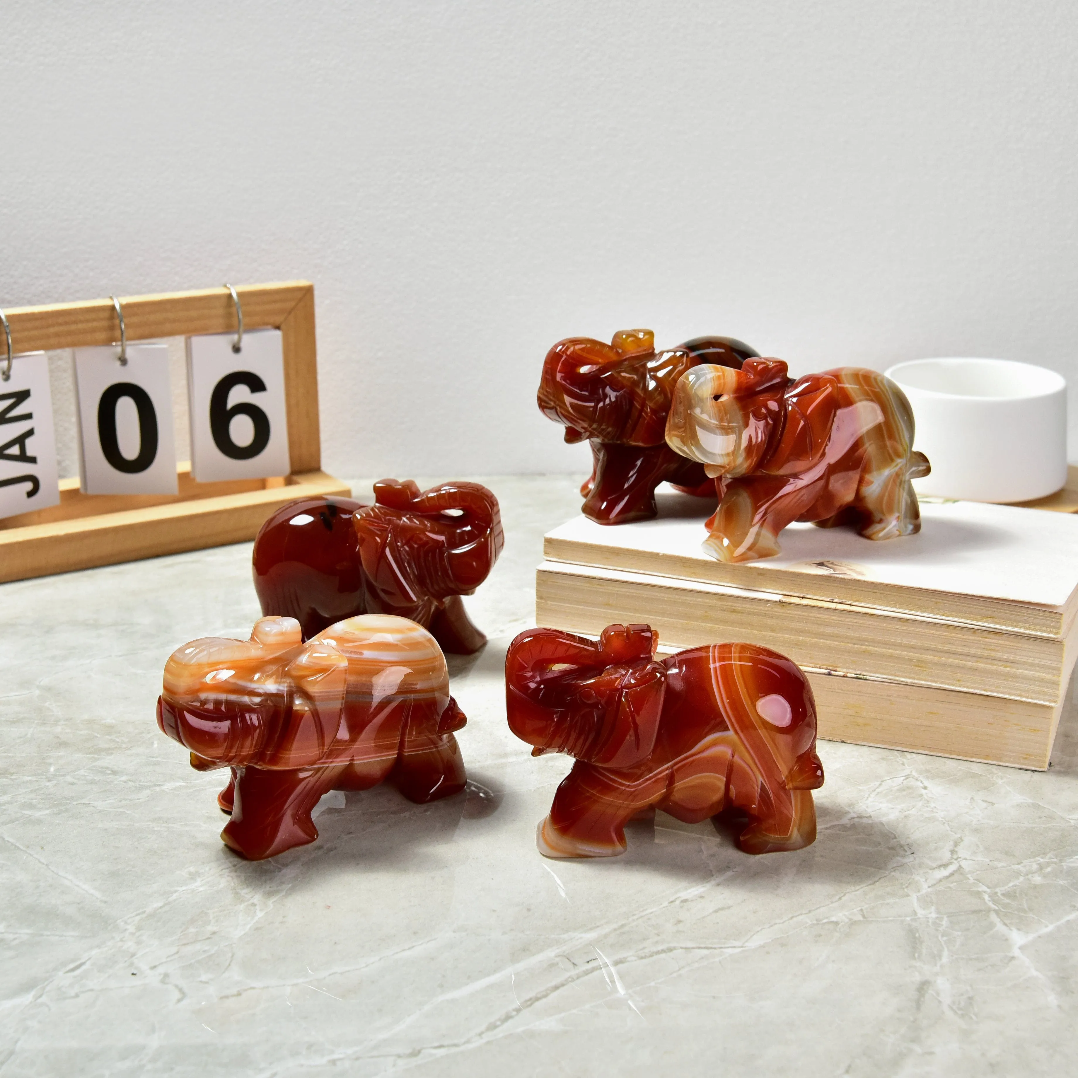 4 Red Jasper Elephant Natural Gemstone Carving