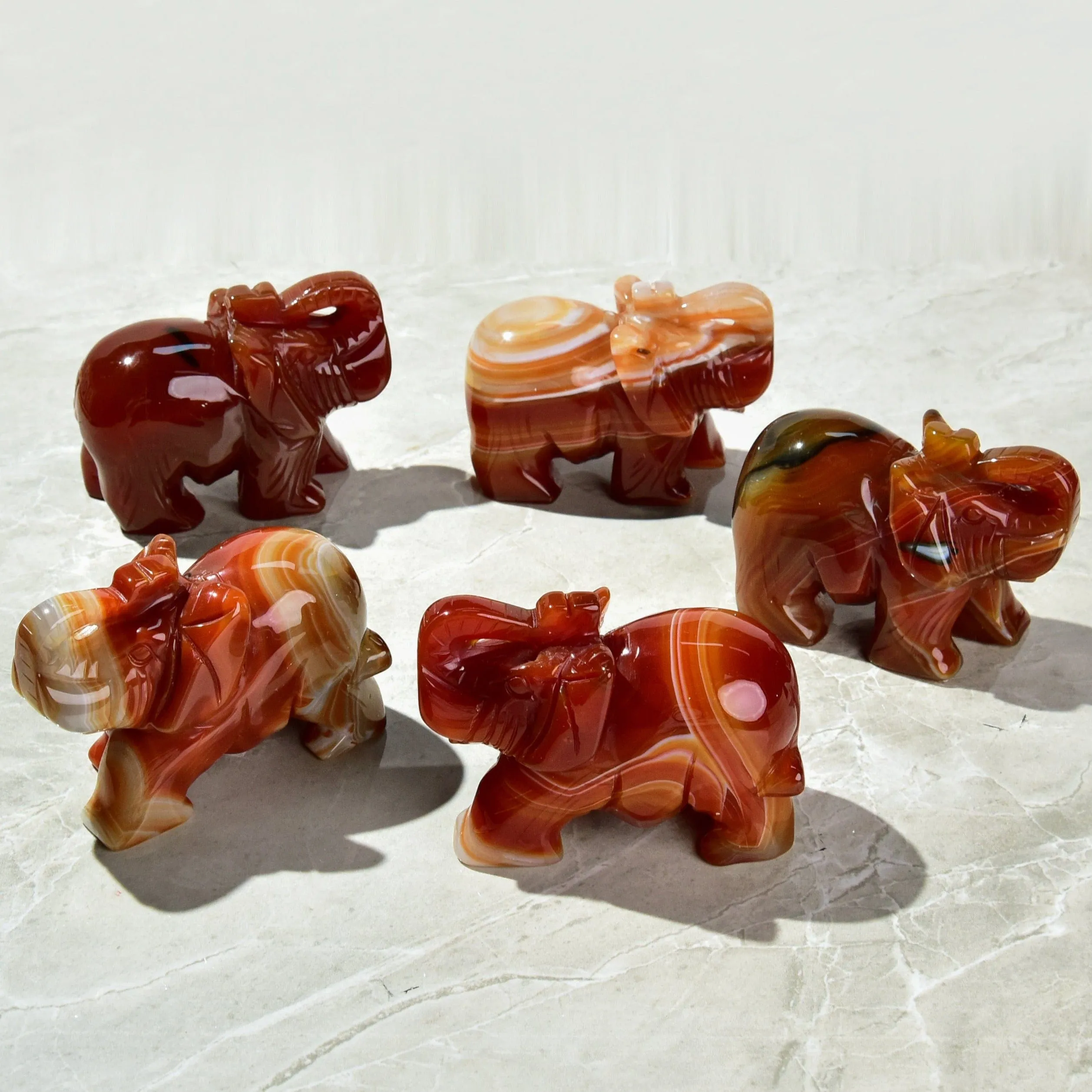 4 Red Jasper Elephant Natural Gemstone Carving