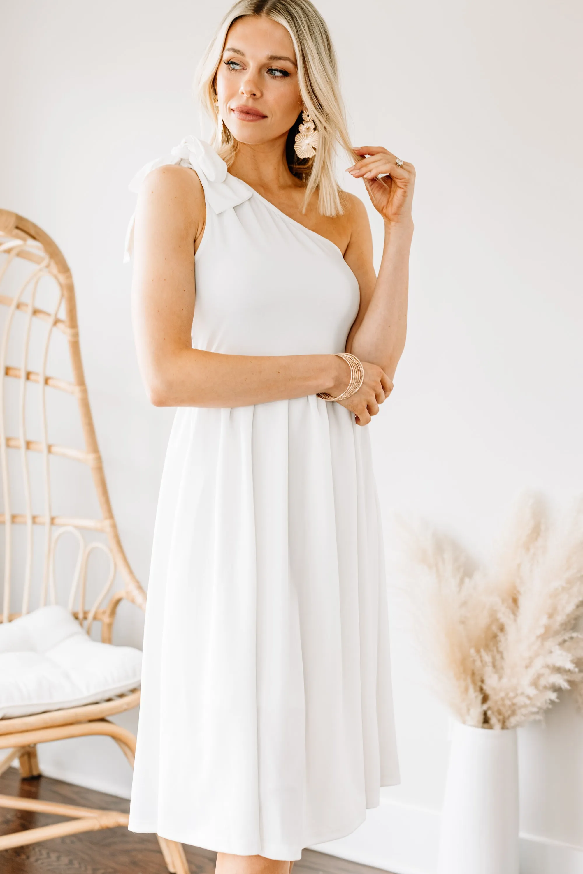 A Night To Remember Off White One Shoulder Midi Dress