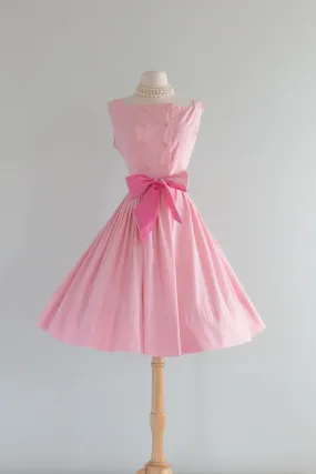 Adorable 1950's Cotton Candy Pink Sun Dress With Sash / Med.