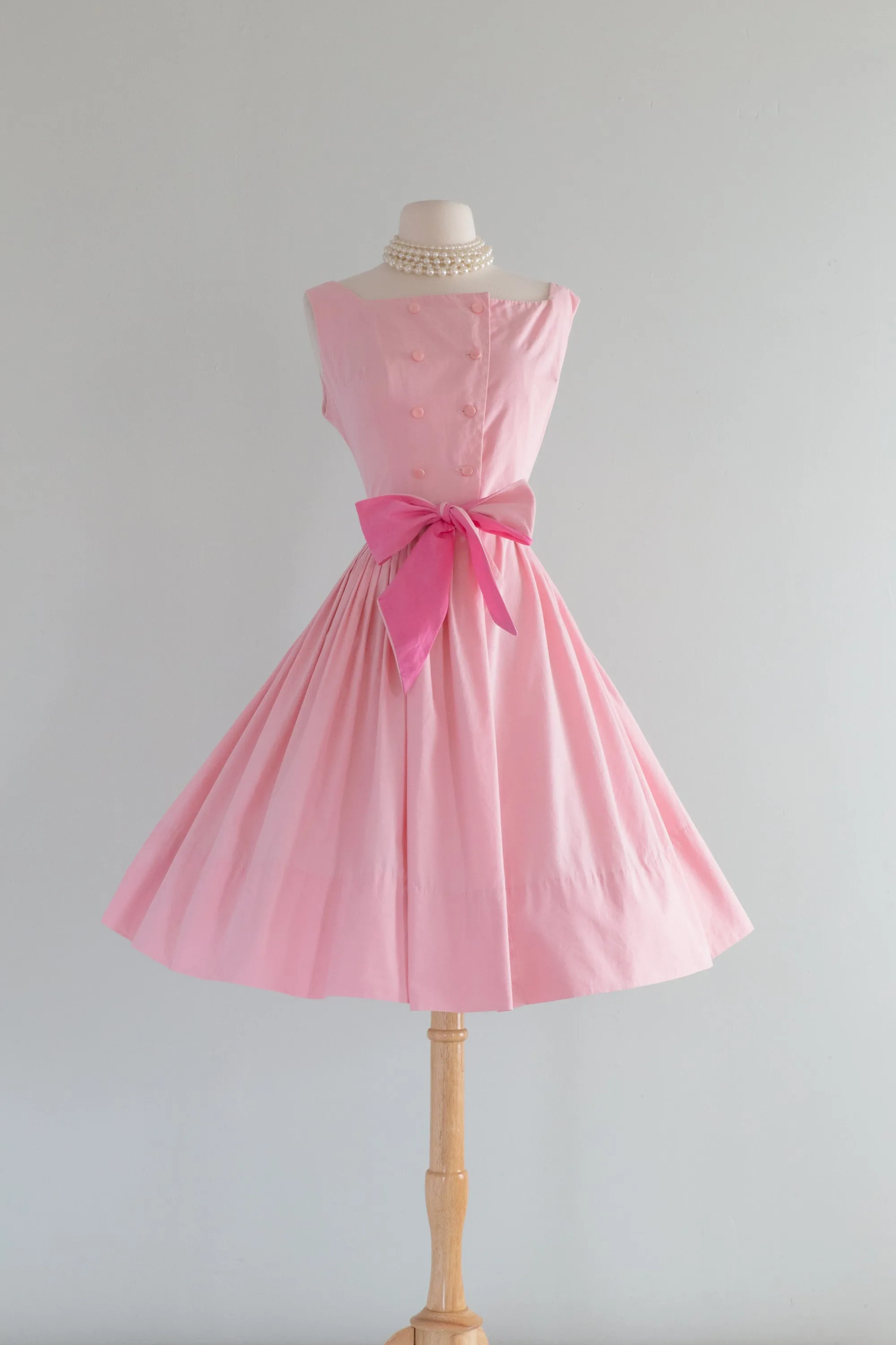 Adorable 1950's Cotton Candy Pink Sun Dress With Sash / Med.