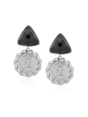 AGATE EIRENE COIN EARRINGS - Silver