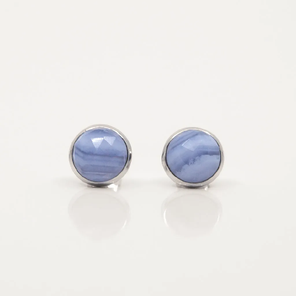 Ajei Faceted Stud Earrings Blue Lace Agate