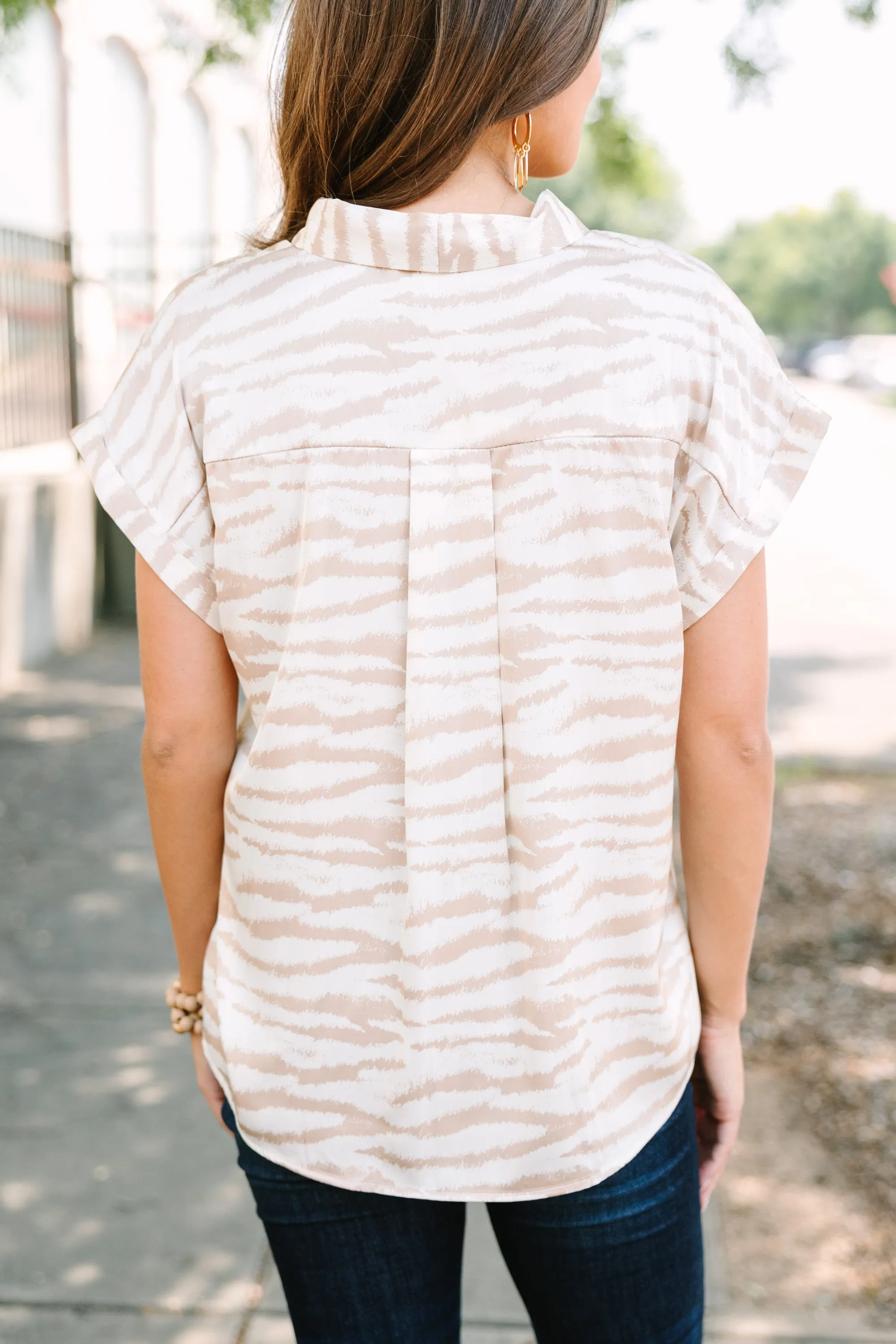 Always Ahead Latte Brown Zebra Blouse