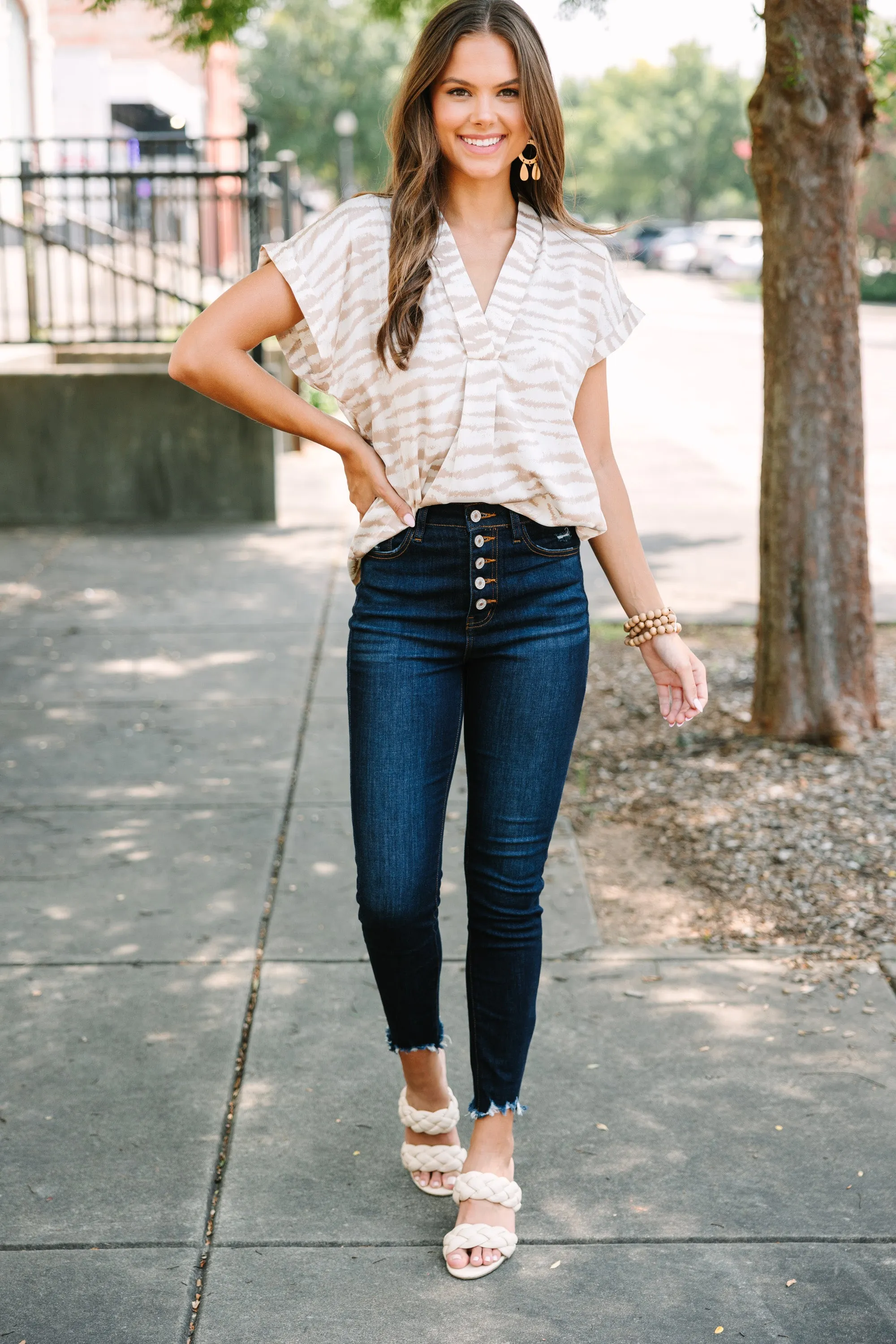 Always Ahead Latte Brown Zebra Blouse