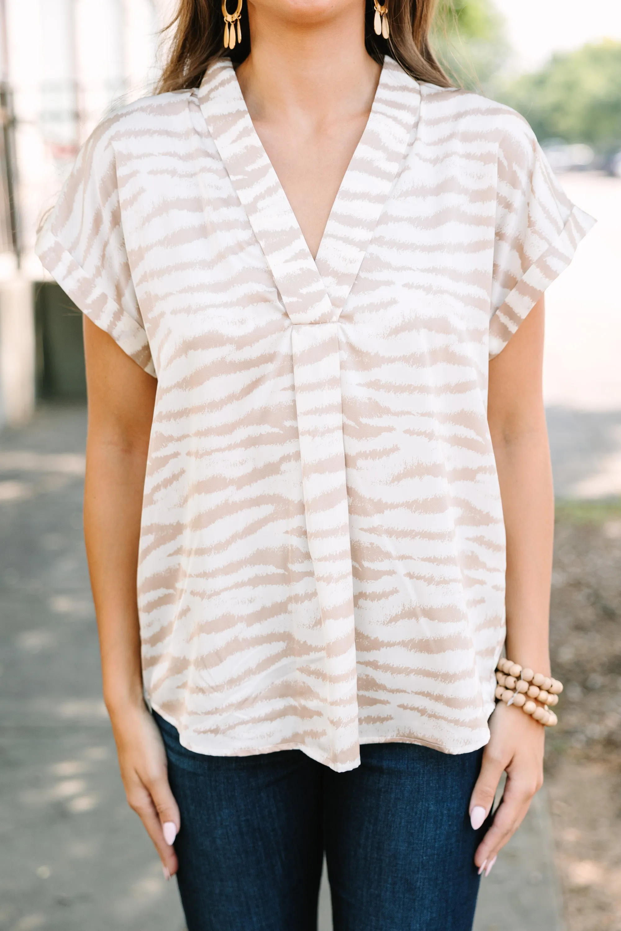 Always Ahead Latte Brown Zebra Blouse