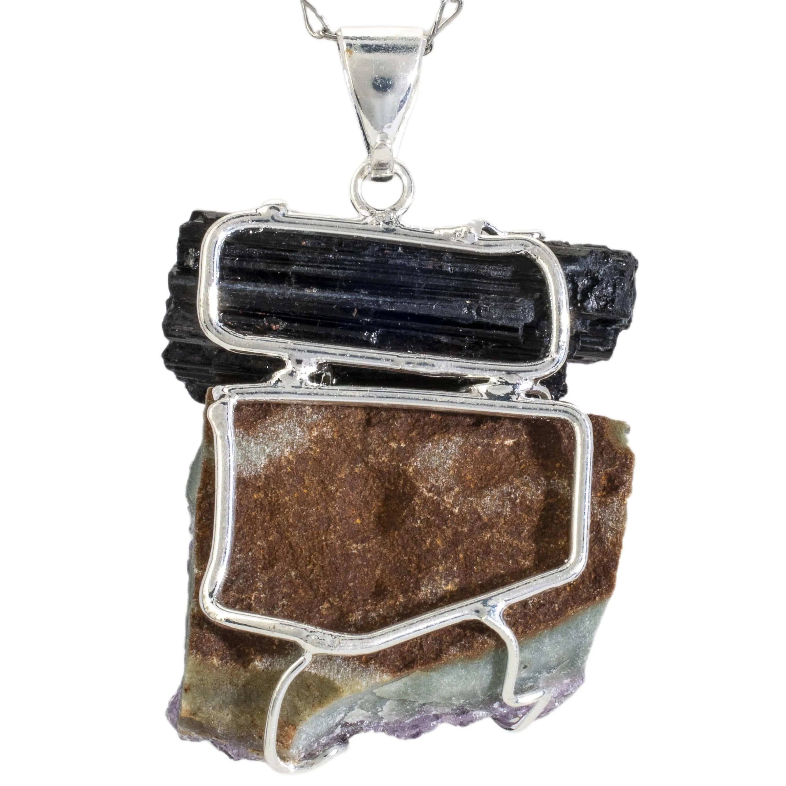 Amethyst and Black Tourmaline Pendnant on Chain