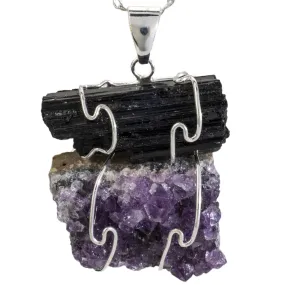 Amethyst and Black Tourmaline Pendnant on Chain