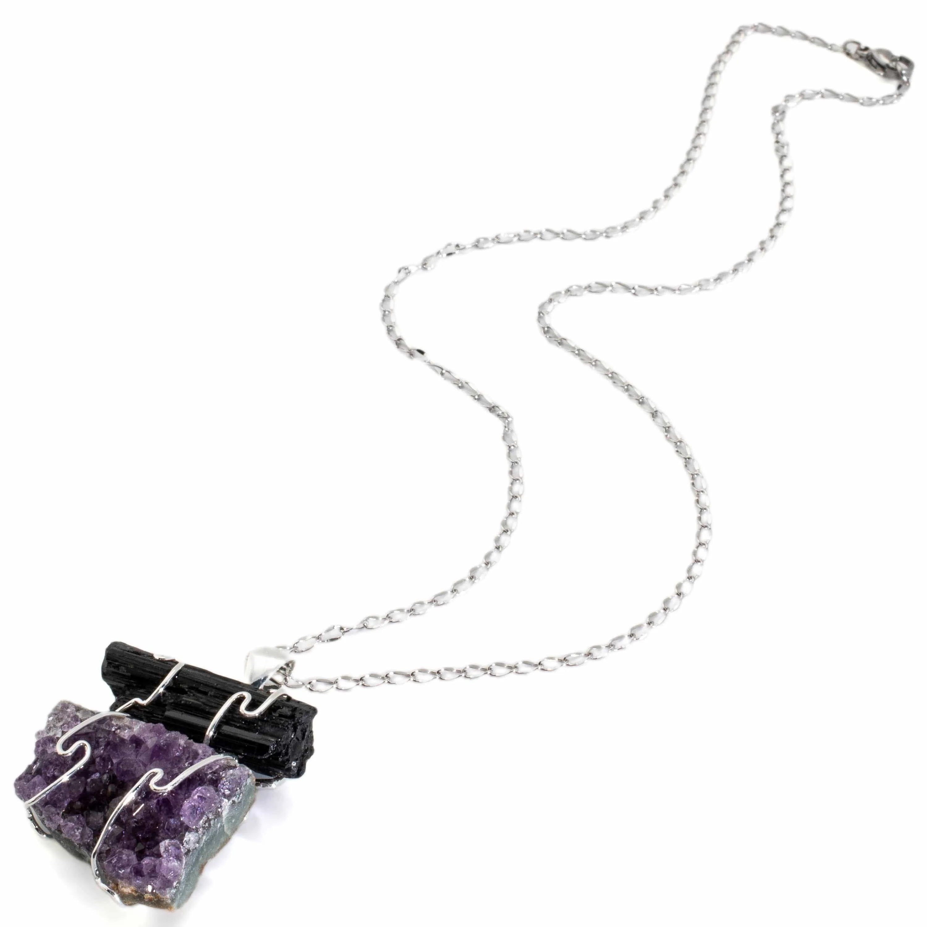 Amethyst and Black Tourmaline Pendnant on Chain