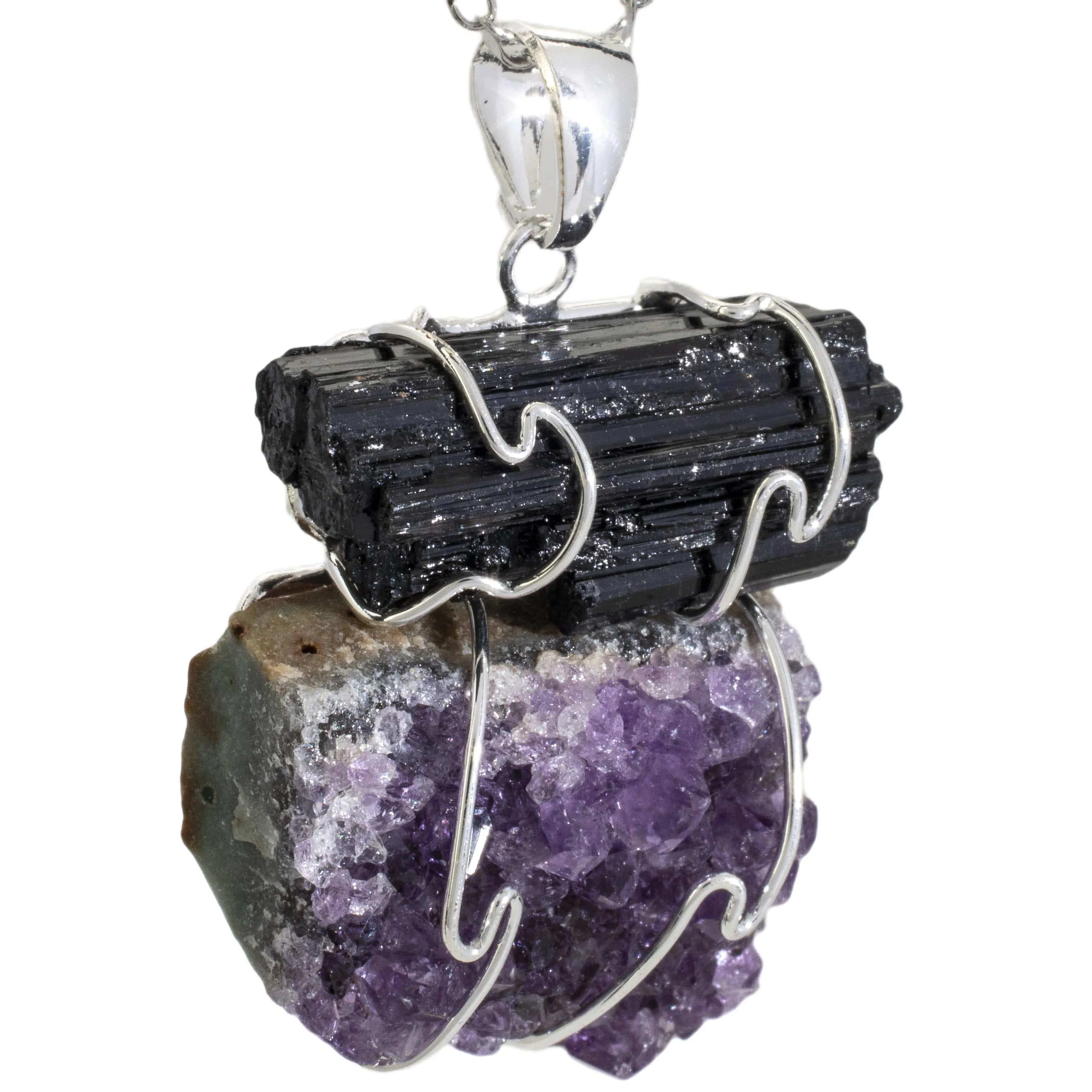 Amethyst and Black Tourmaline Pendnant on Chain