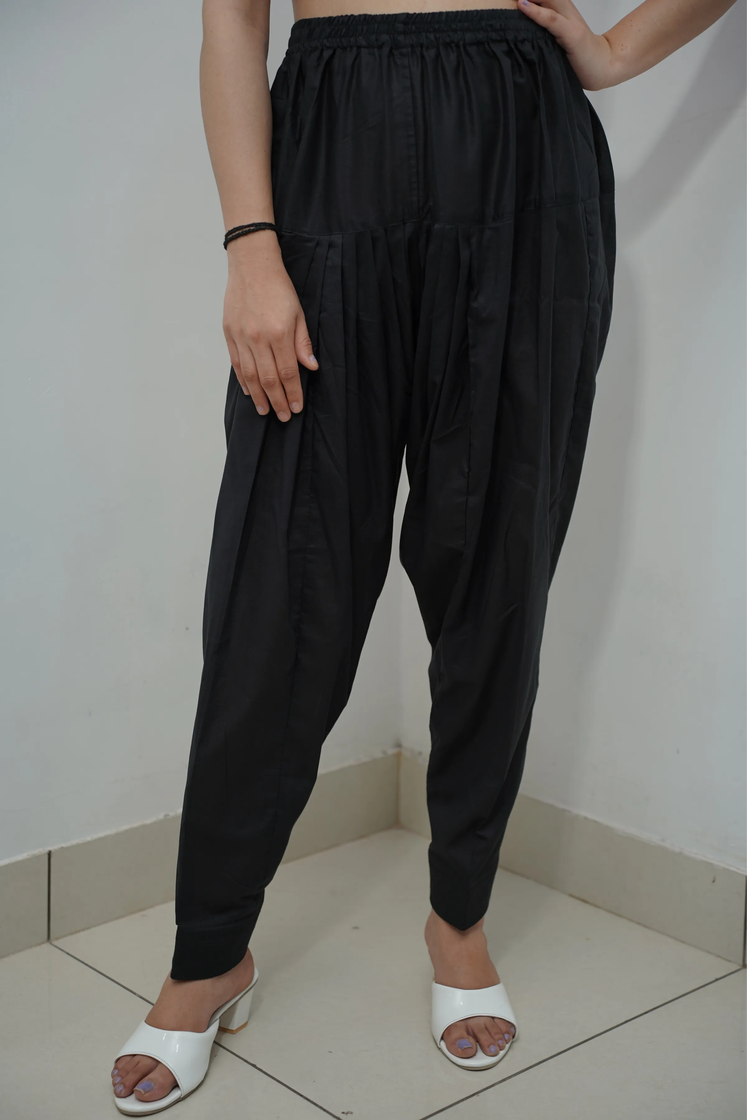 Black Pleated Cotton Salwar