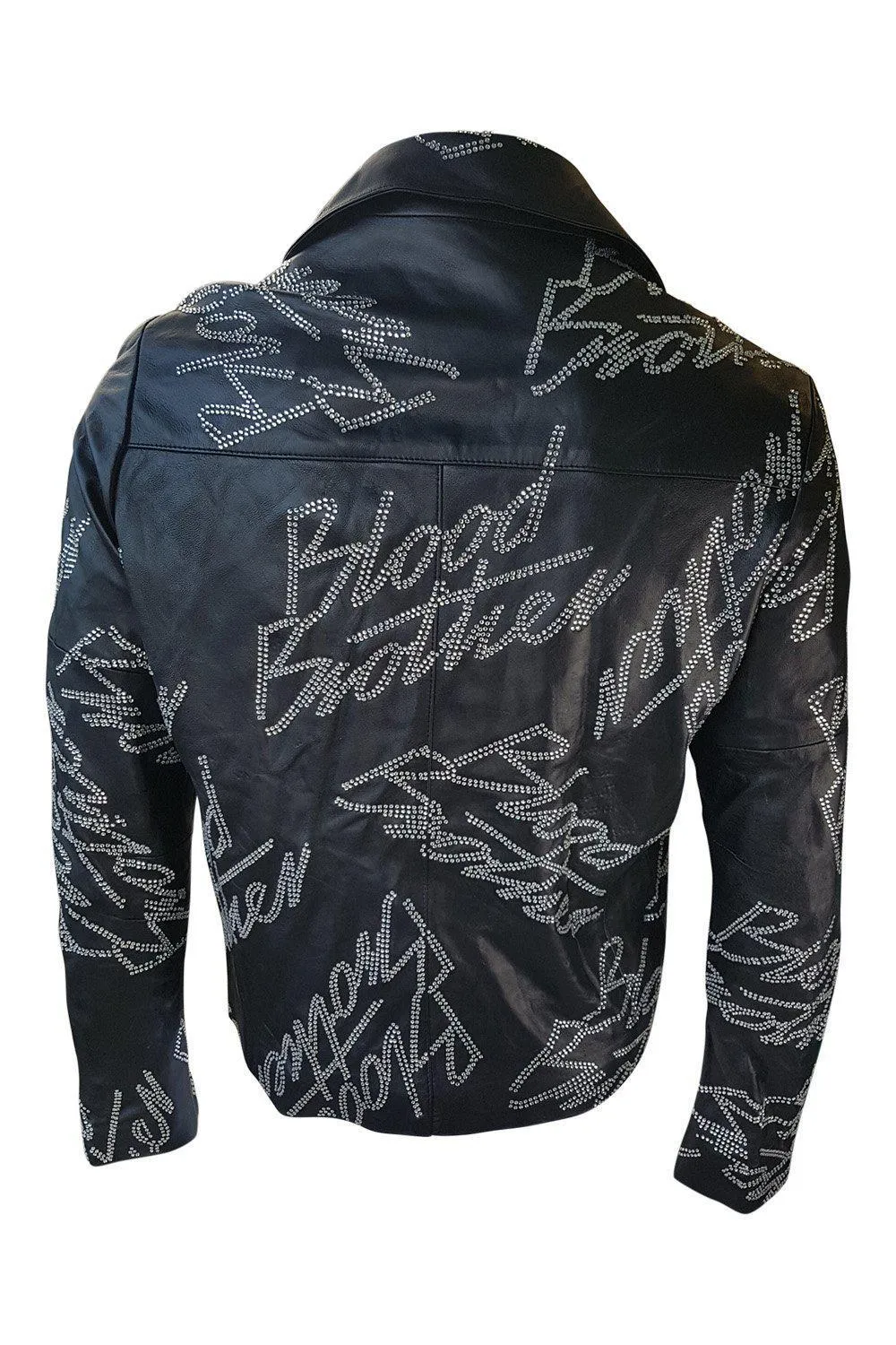 BLOOD BROTHER Black Leather Studded Monogram Jacket (M)