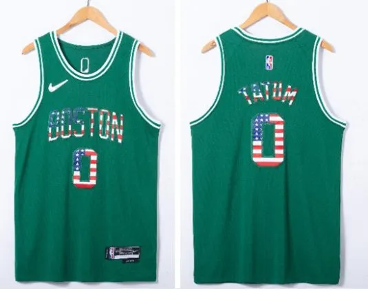 Boston Celtics #0 Jayson Tatum USA Flag Fashion Jersey Green