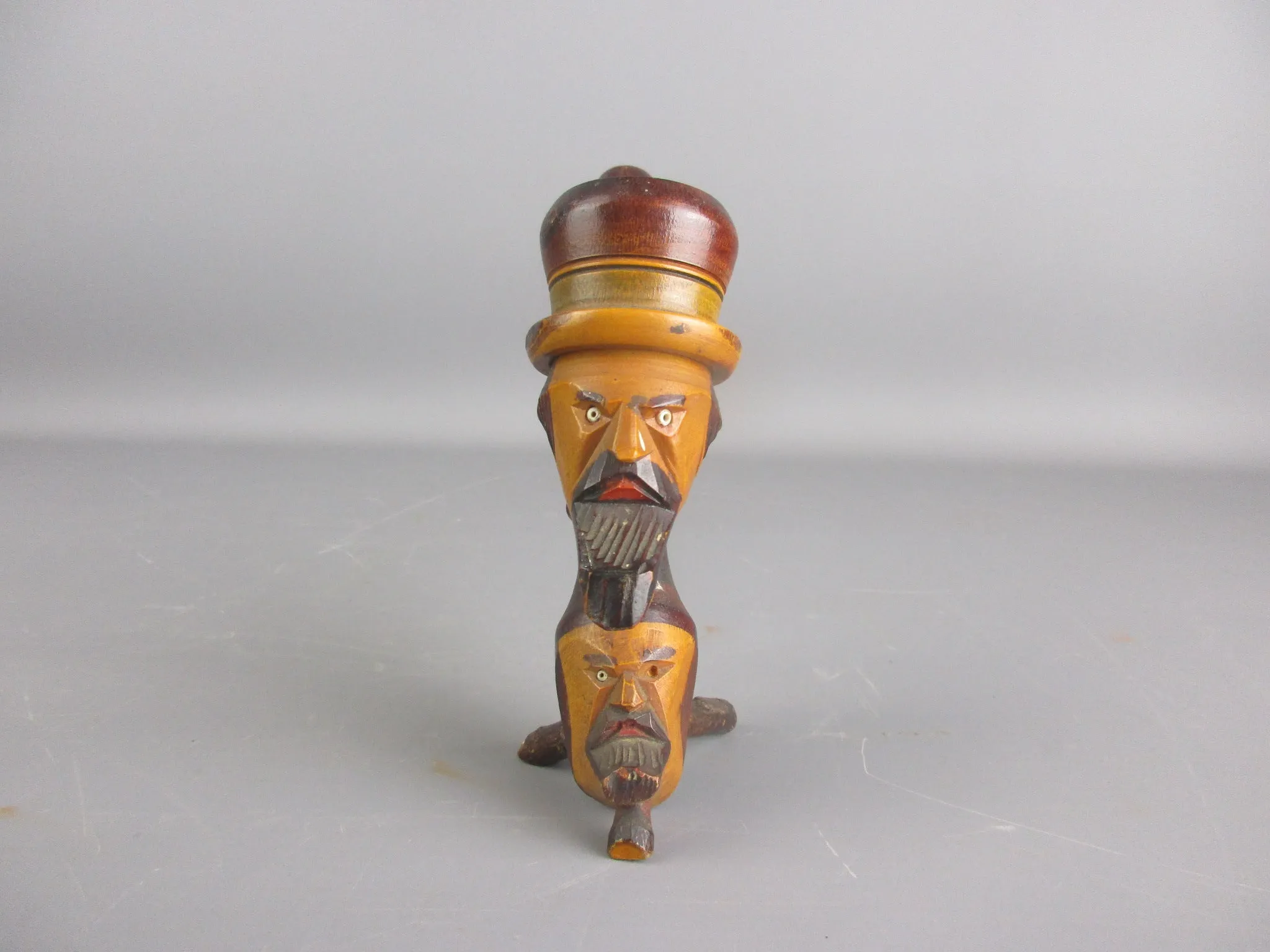 Carved Double Headed Wooden Pipe Depicting 'The Tyrant' Vintage c1960