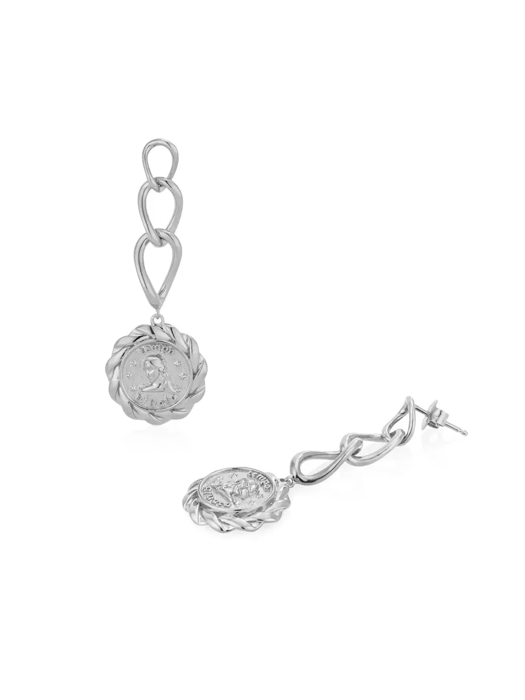 CHAIN DROP EIRENE COIN EARRINGS - Silver