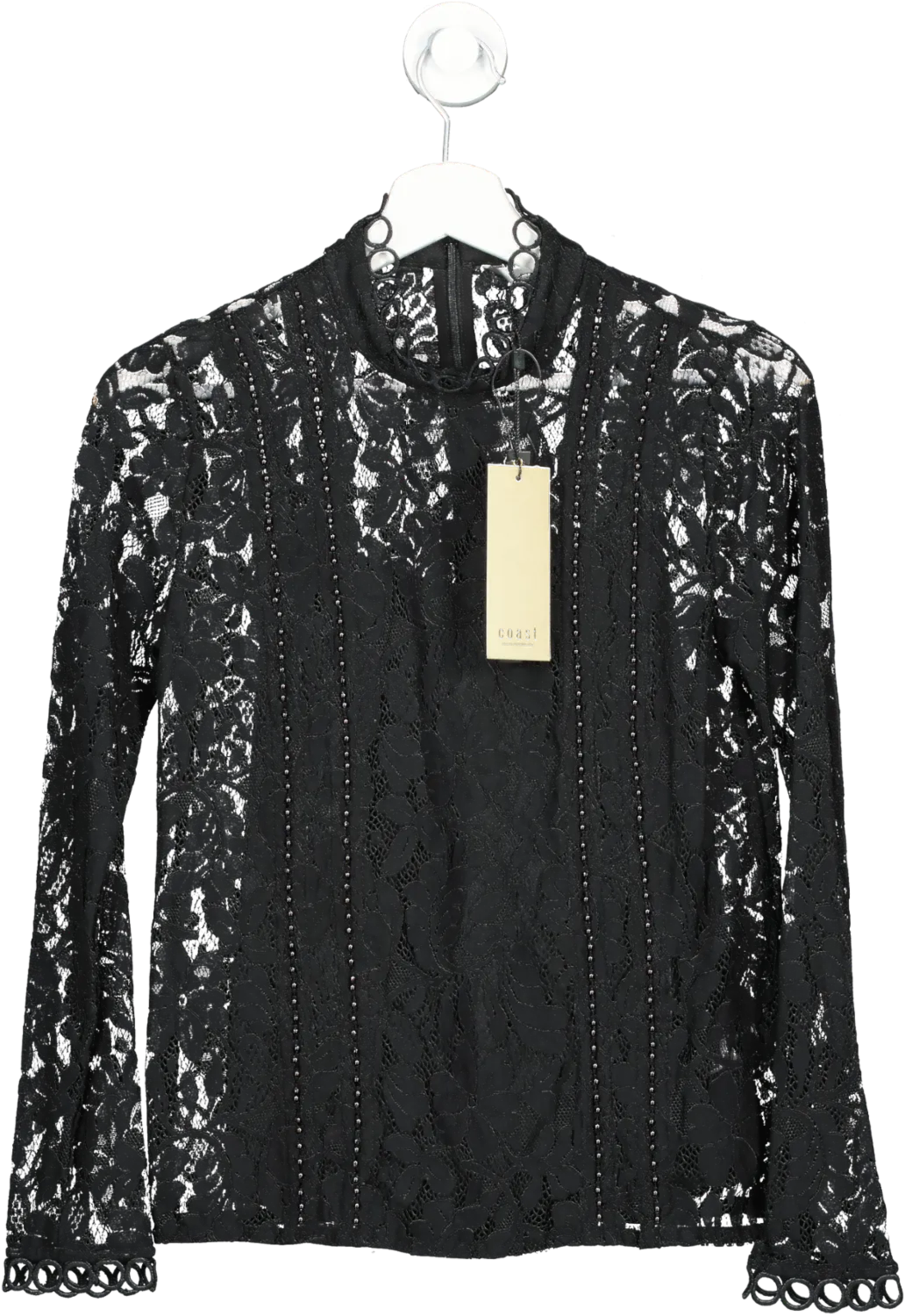 Coast Black Fay Beaded Lace High Neck Blouse BNWT UK 6