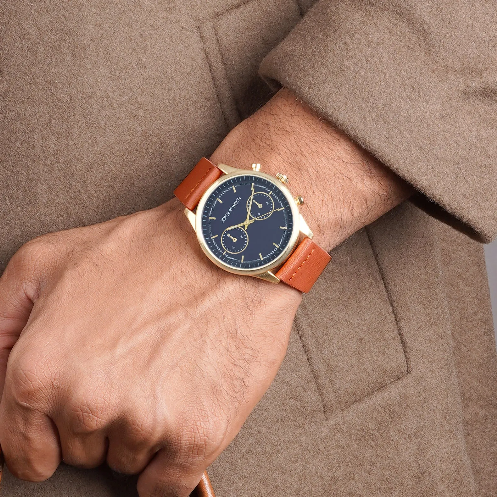 Cruz Blue Dial Tan PU Strap Watch