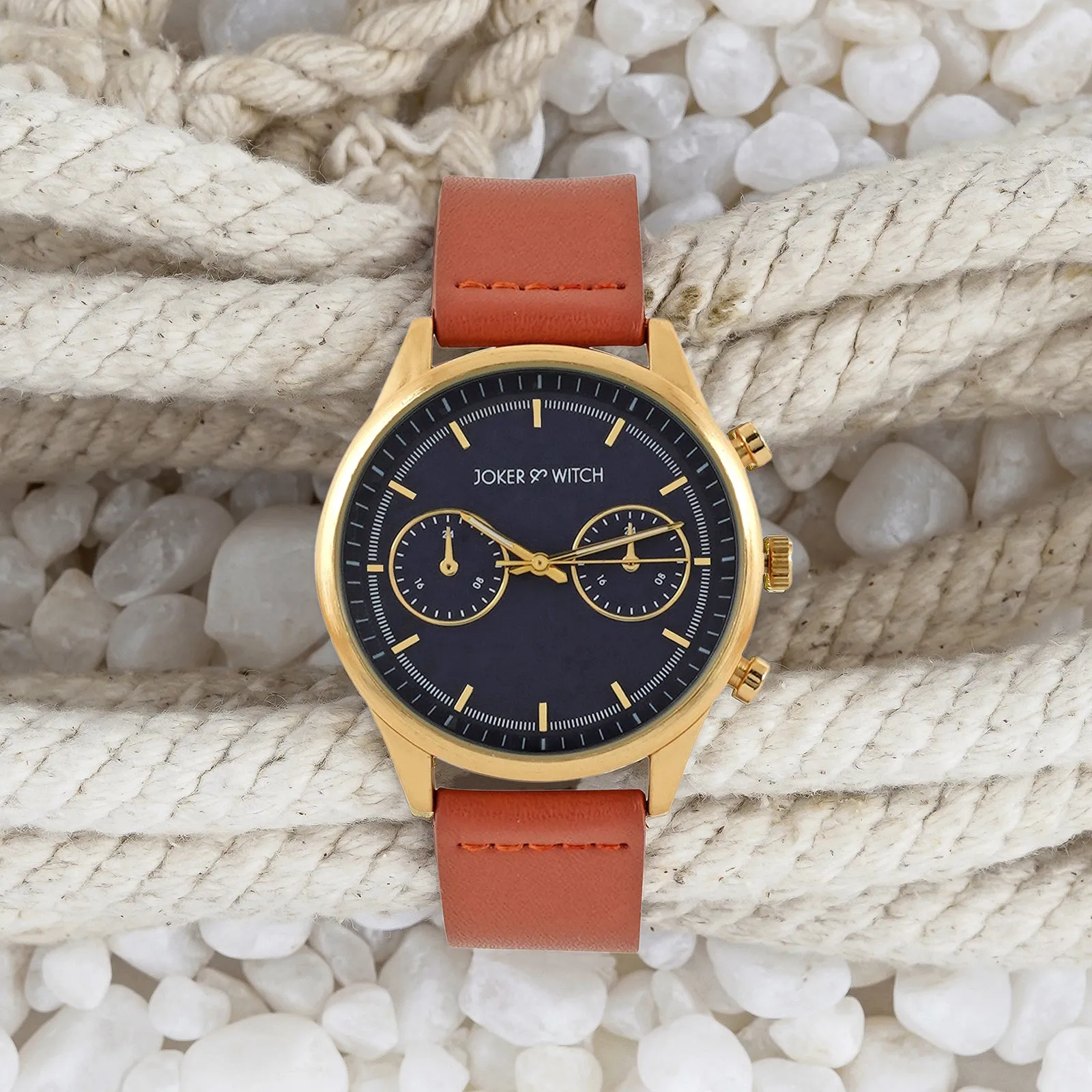 Cruz Blue Dial Tan PU Strap Watch