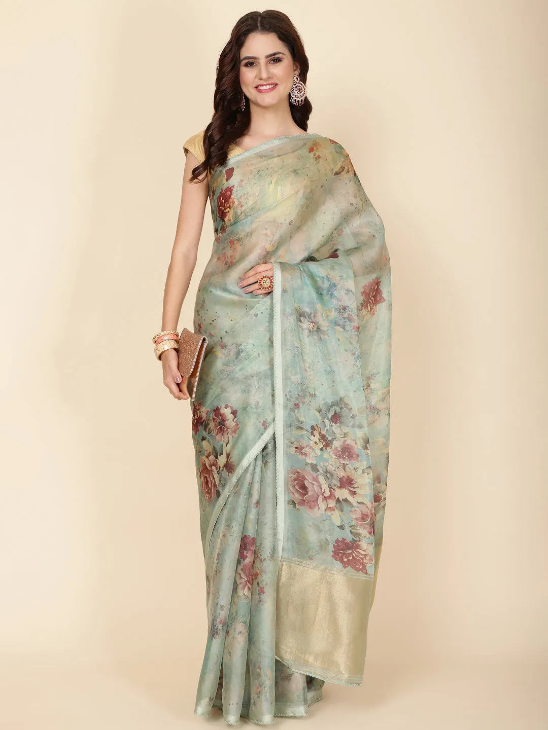 Digital Floral Print Organza Saree