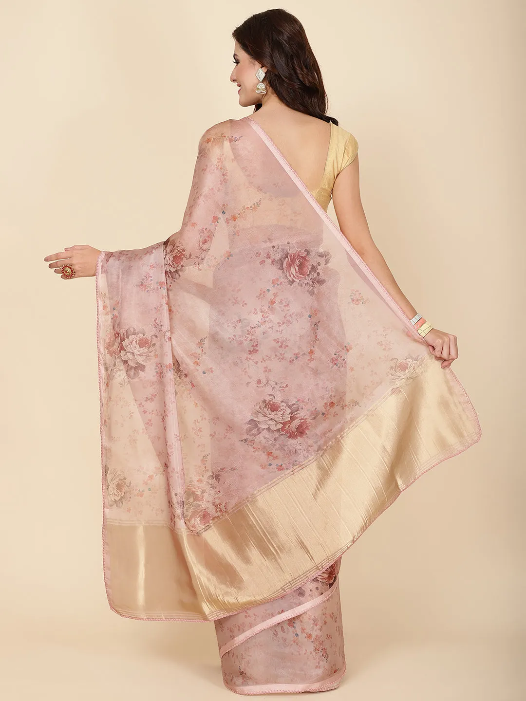 Digital Floral Print Organza Saree