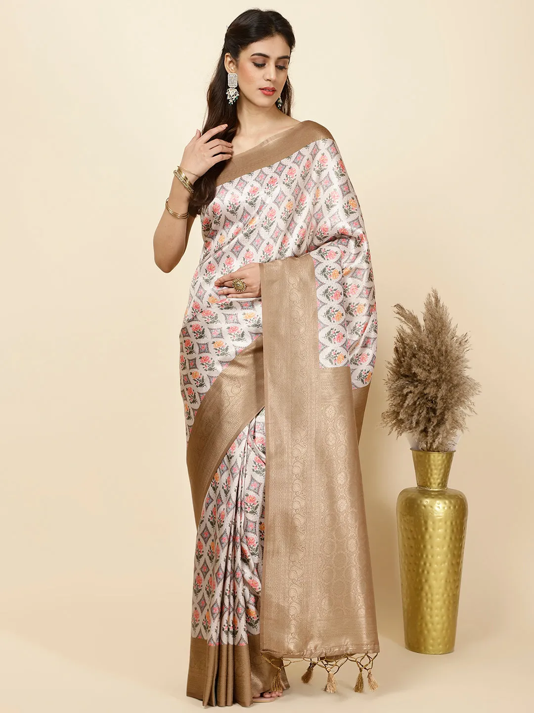 Digital Floral Printed Handloom Saree