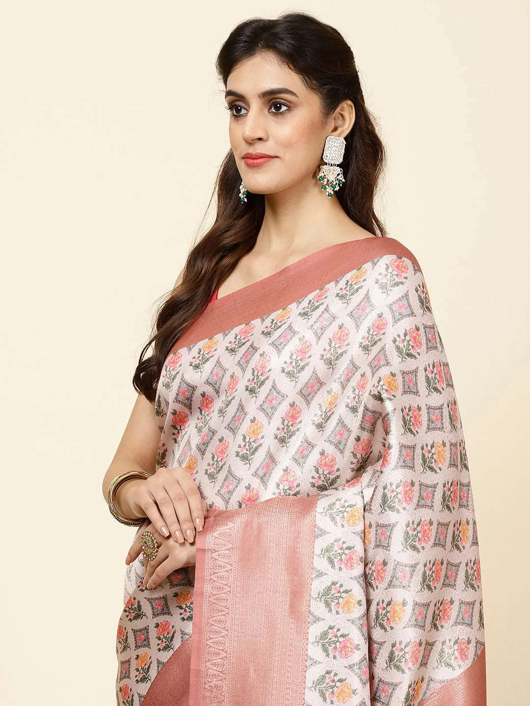 Digital Floral Printed Handloom Saree