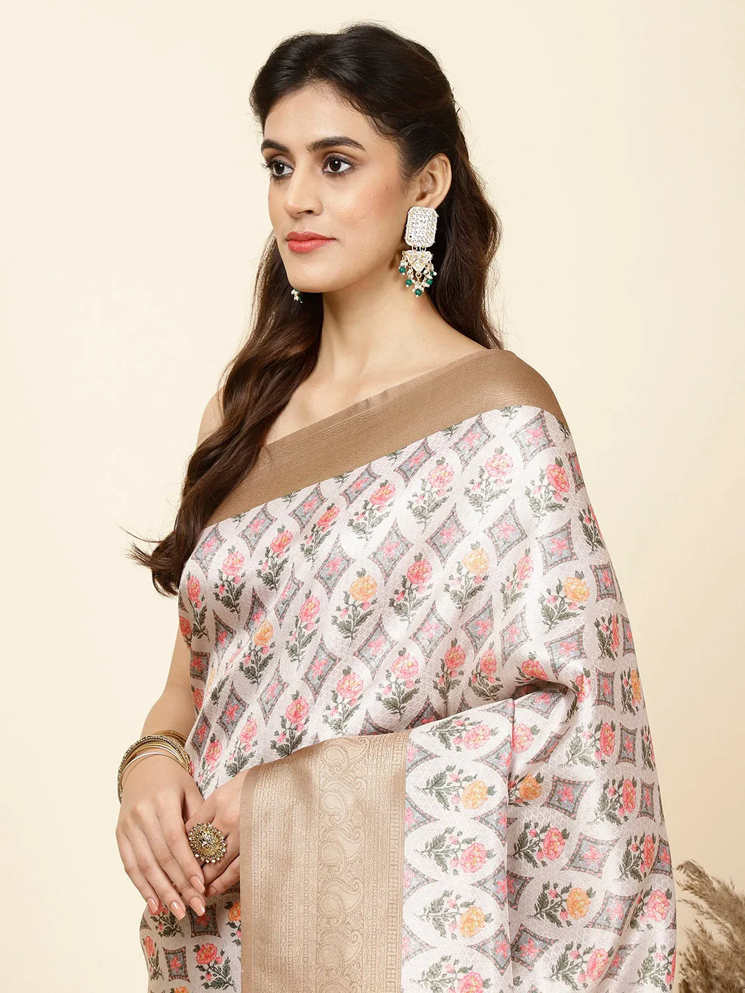 Digital Floral Printed Handloom Saree