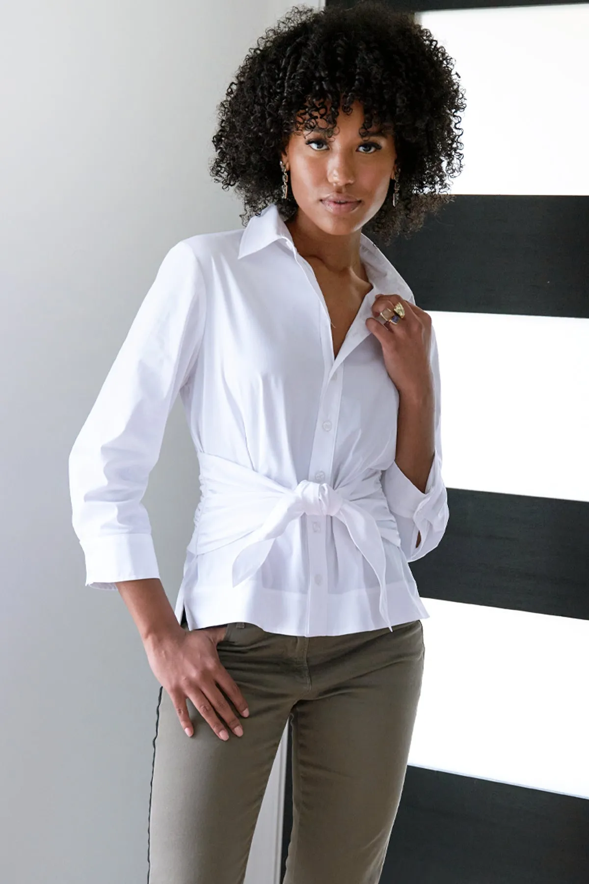 Ellis Tie Front Silky Poplin Shirt