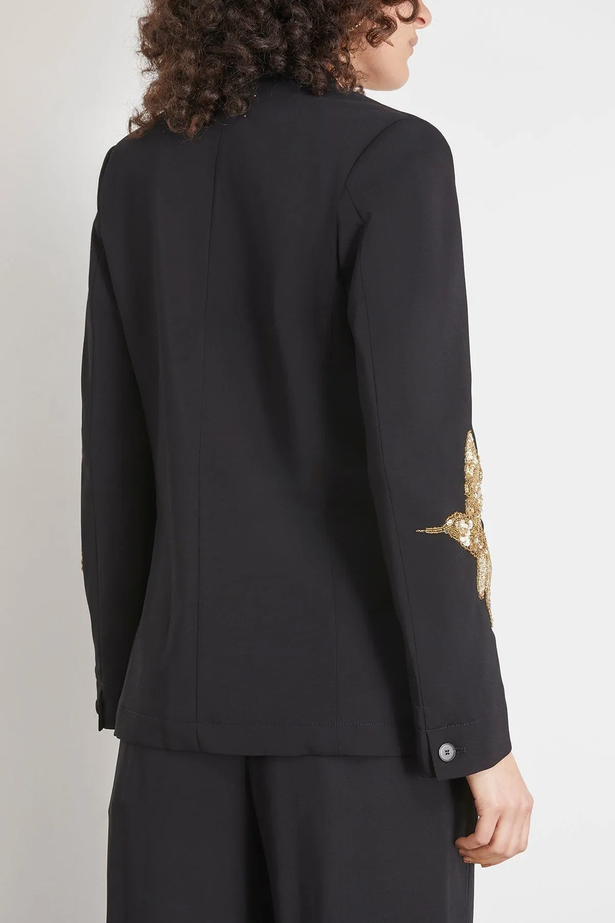 Embroidery Stretch Crepe Cady Jacket in Nero