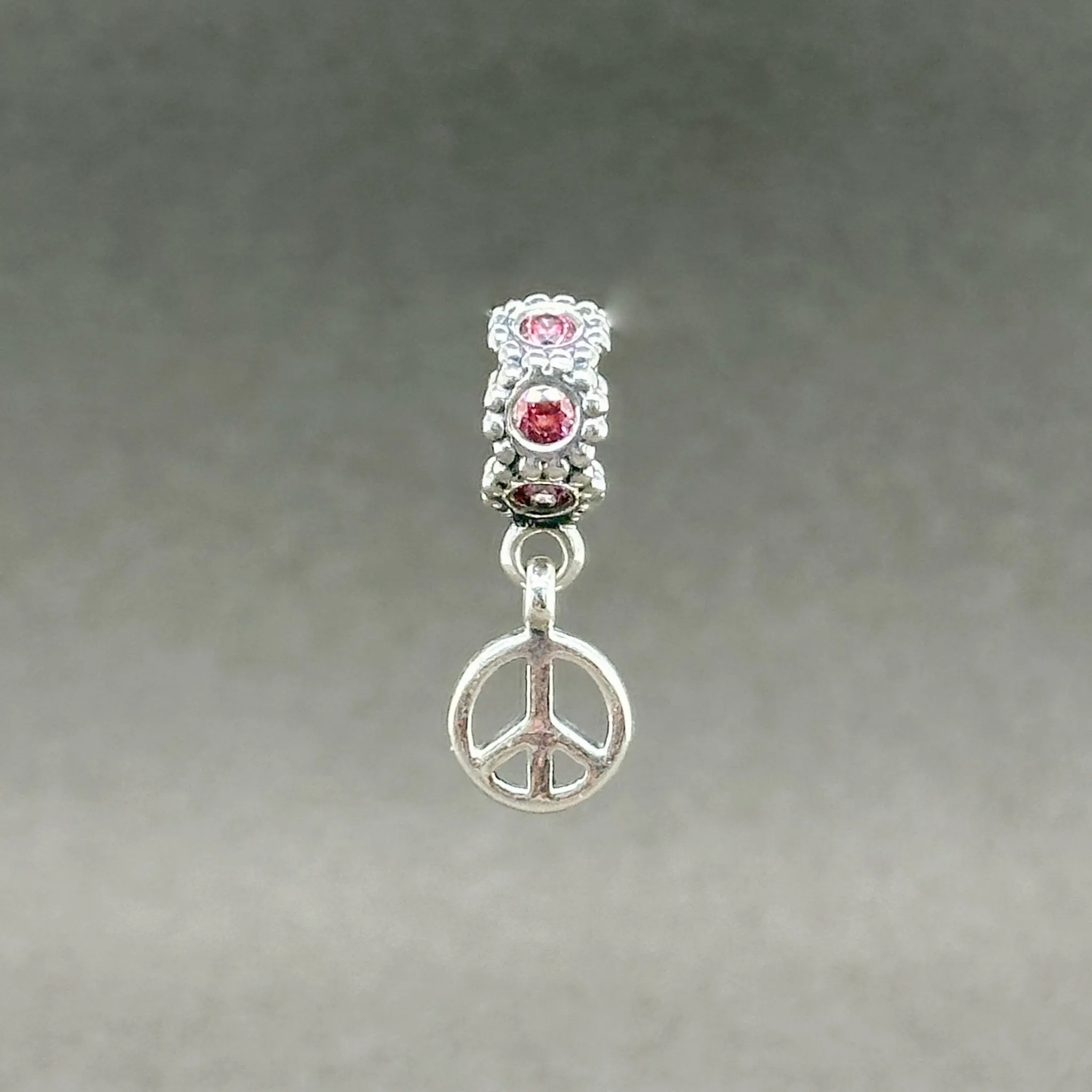 Estate Pandora SS Pink CZ Peace Dangle Bead Charm