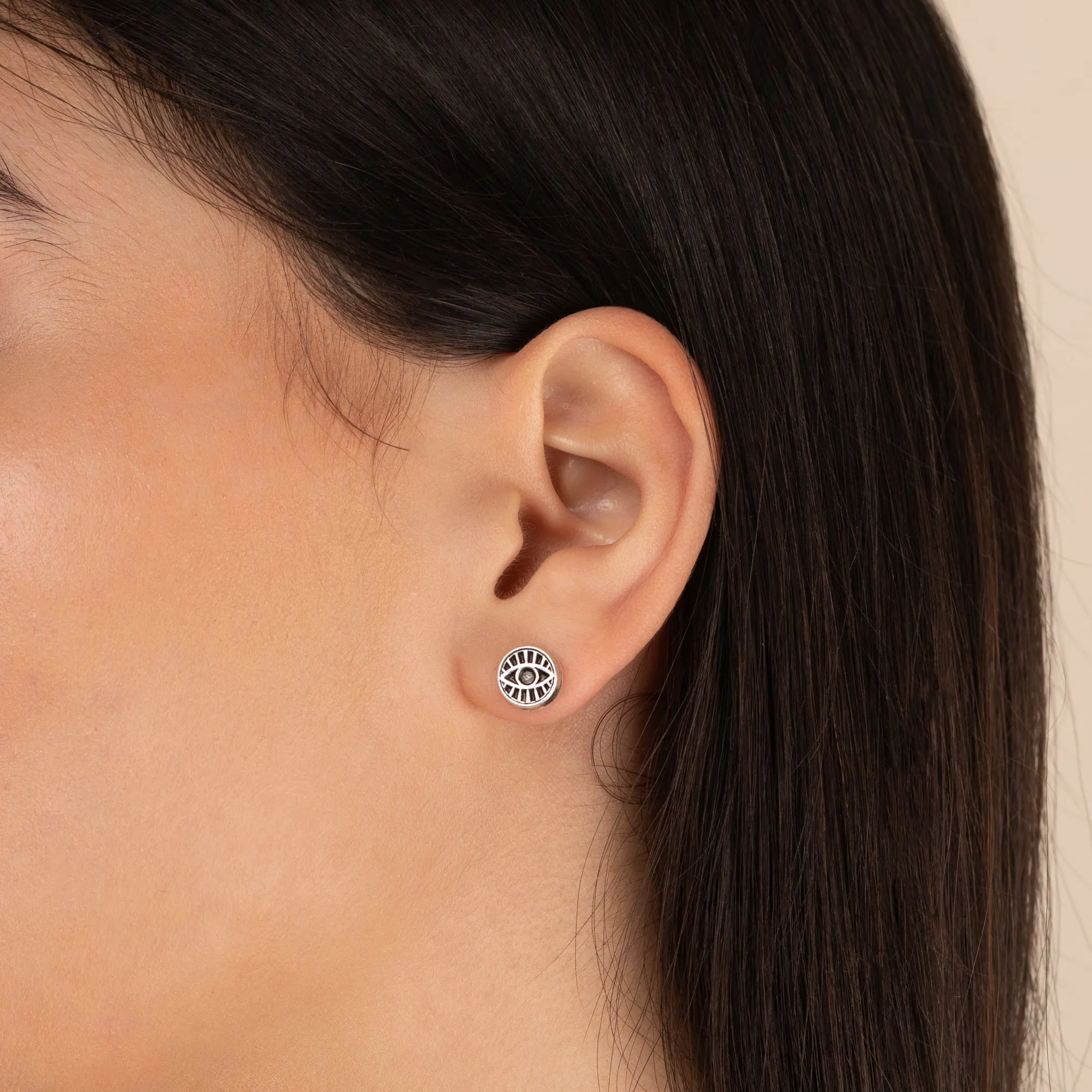 Evil Eye Circle Stud Earrings