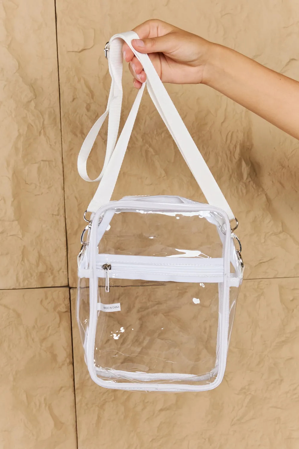 Fame Make Myself Clear Rectangle Crossbody Bag in White