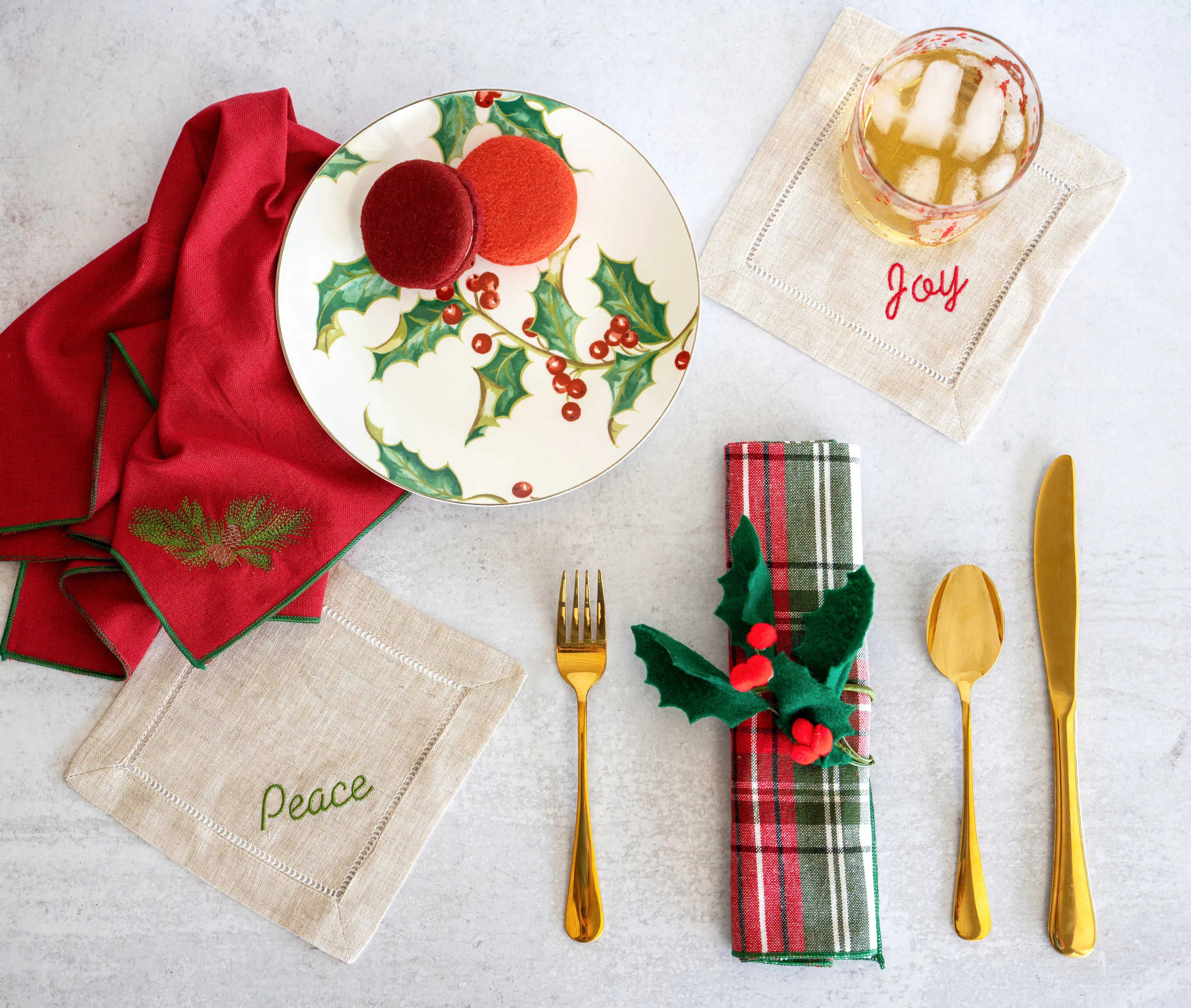 Festive Word Linen Coasters, set of four