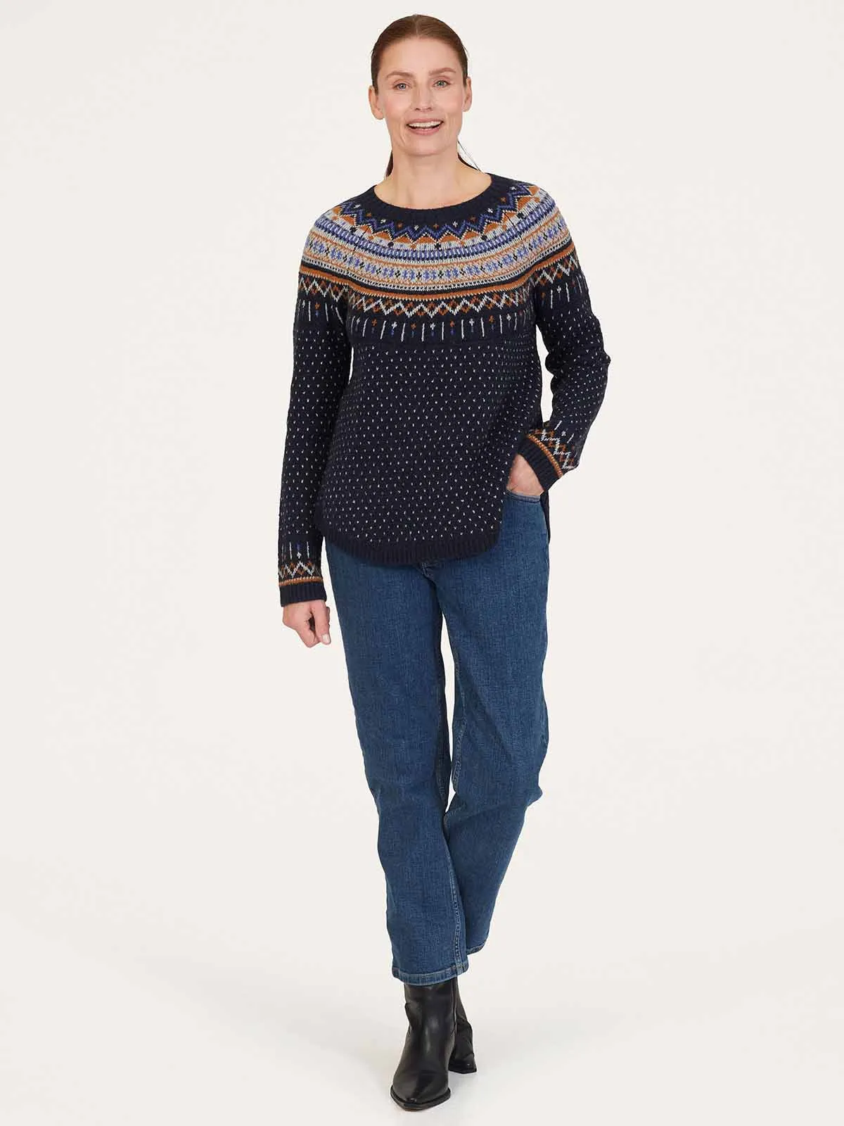 Freayer Organic Cotton Fluffy Fair Isle Jumper - Navy