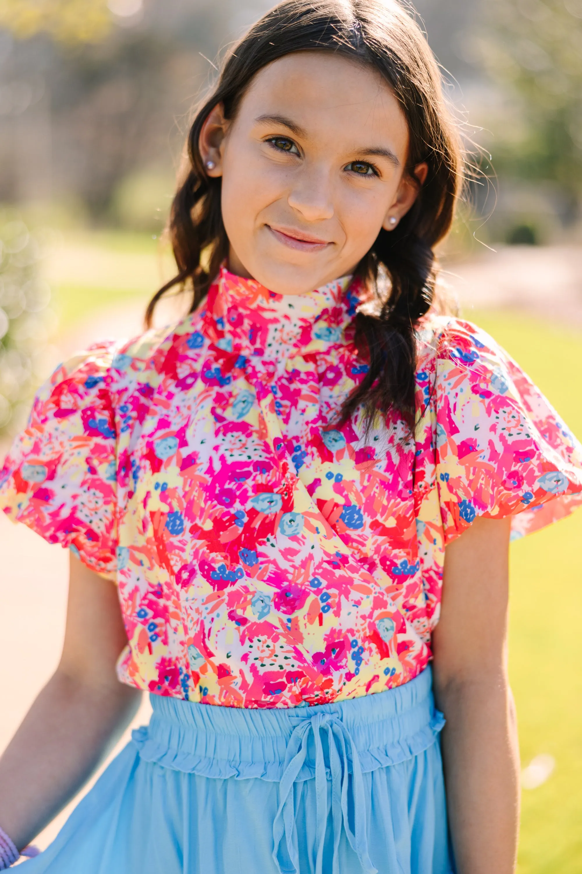 Girls: Can't Let You Go Fuchsia Pink Floral Blouse