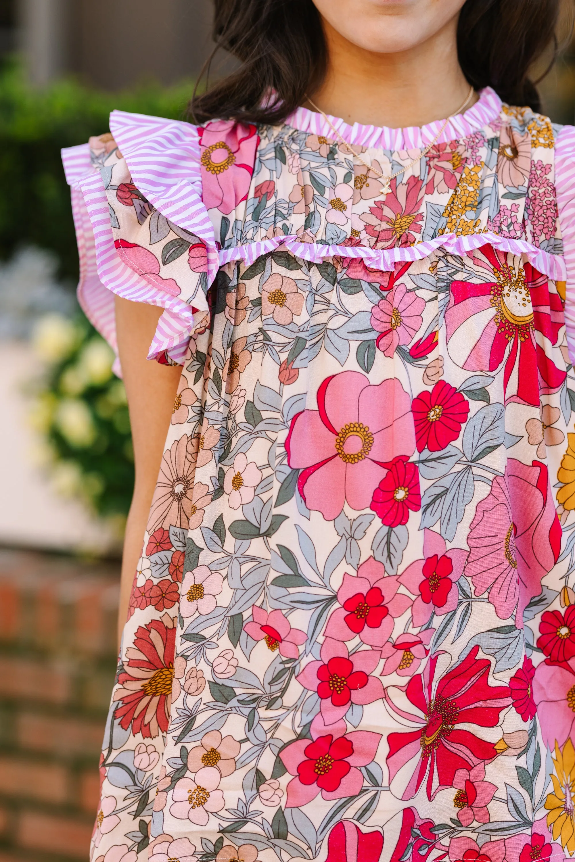 Girls: Full Of Love Pink Floral Blouse