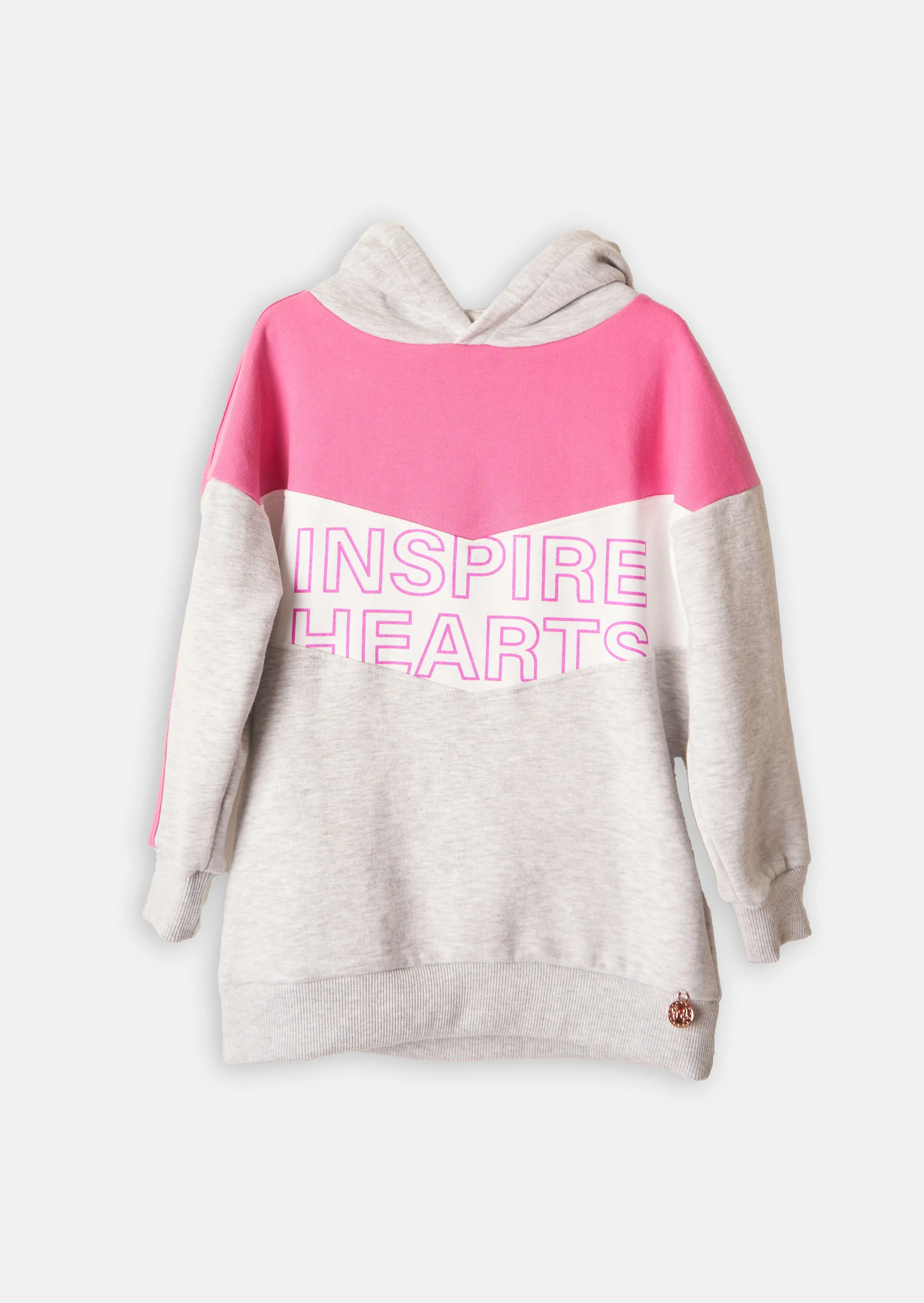 Girls Grey Colour Blocked Panel Hoodie