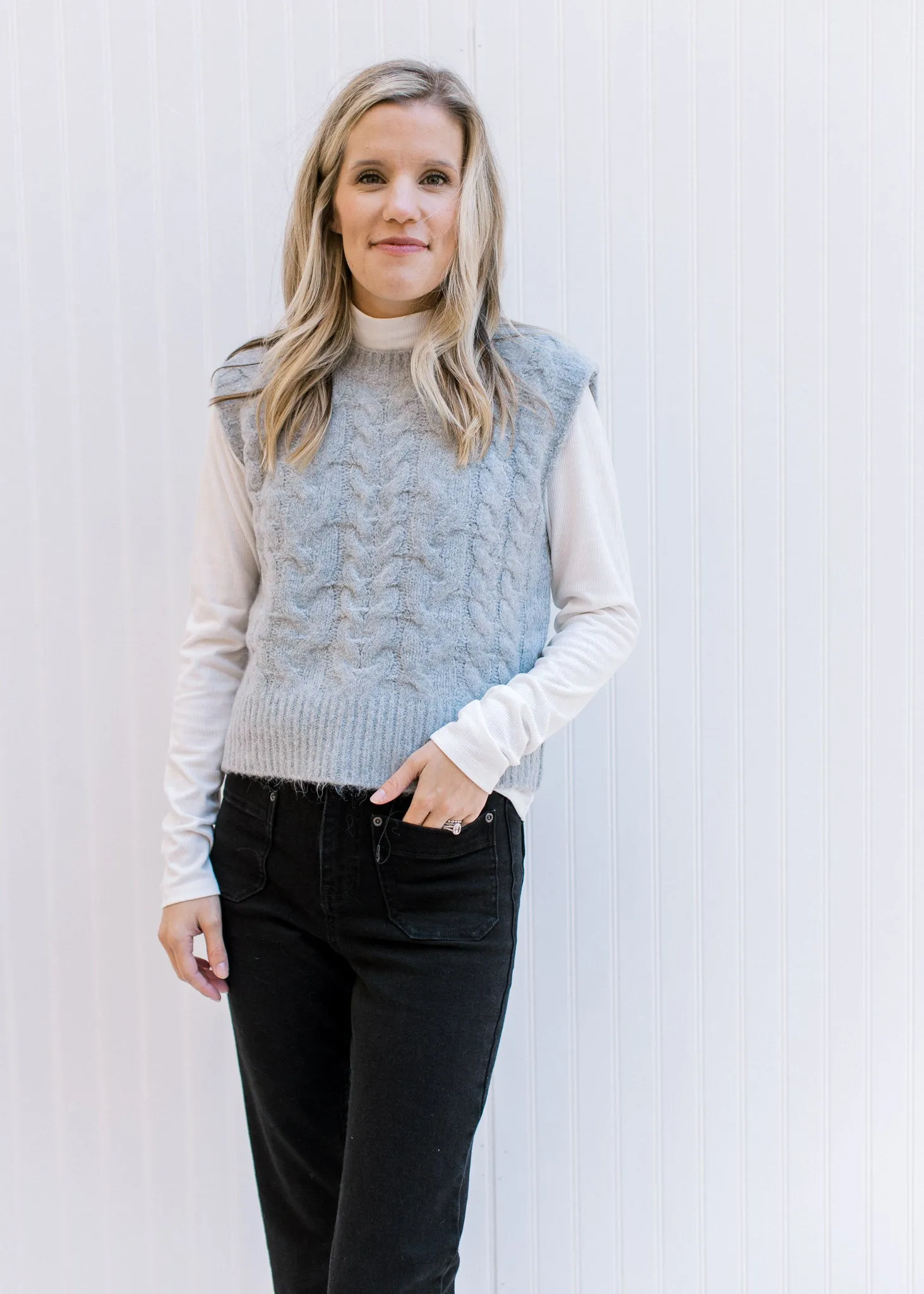 Gray Cable Knit Sweater Vest