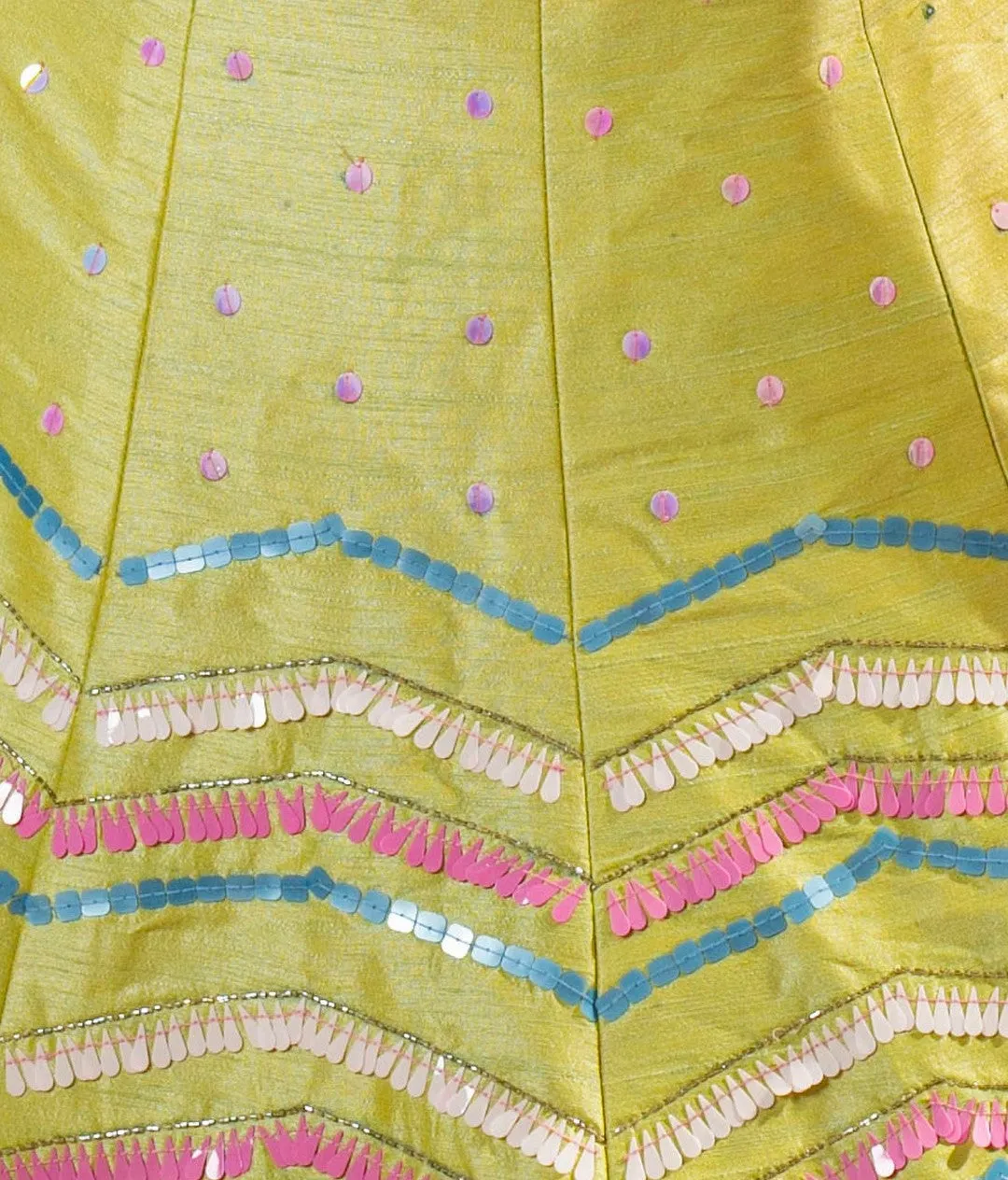 Hand Embroidered Designer Silk Lehenga in Lime Green