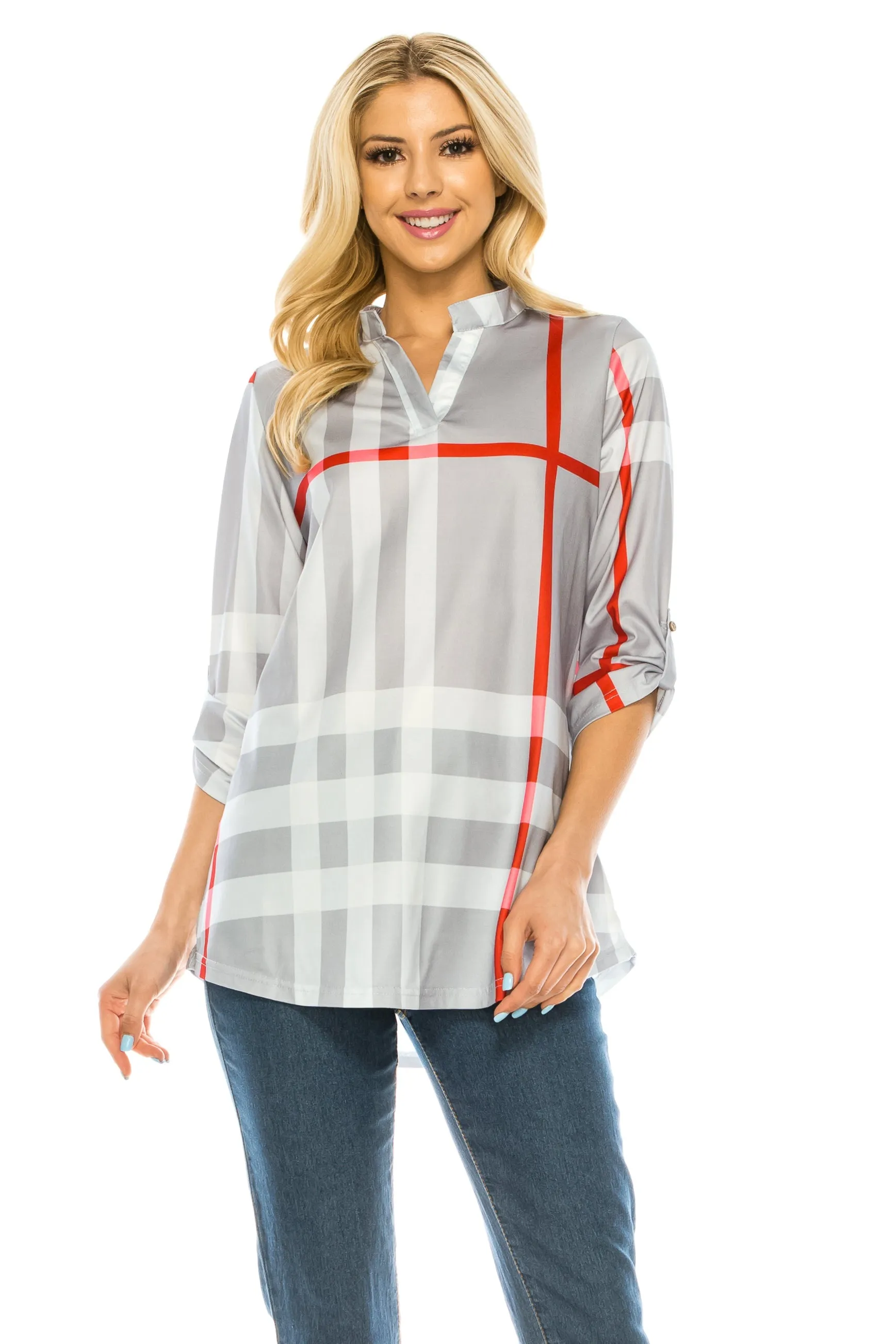 Haute Edition Women's 3/4 Sleeve Tunic Tops S-3X. Plus size available.