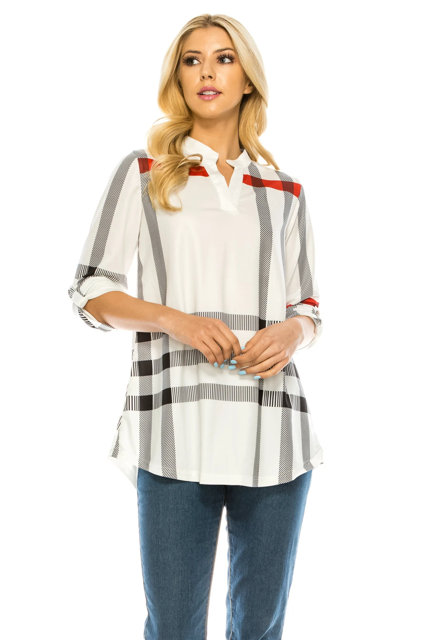 Haute Edition Women's 3/4 Sleeve Tunic Tops S-3X. Plus size available.