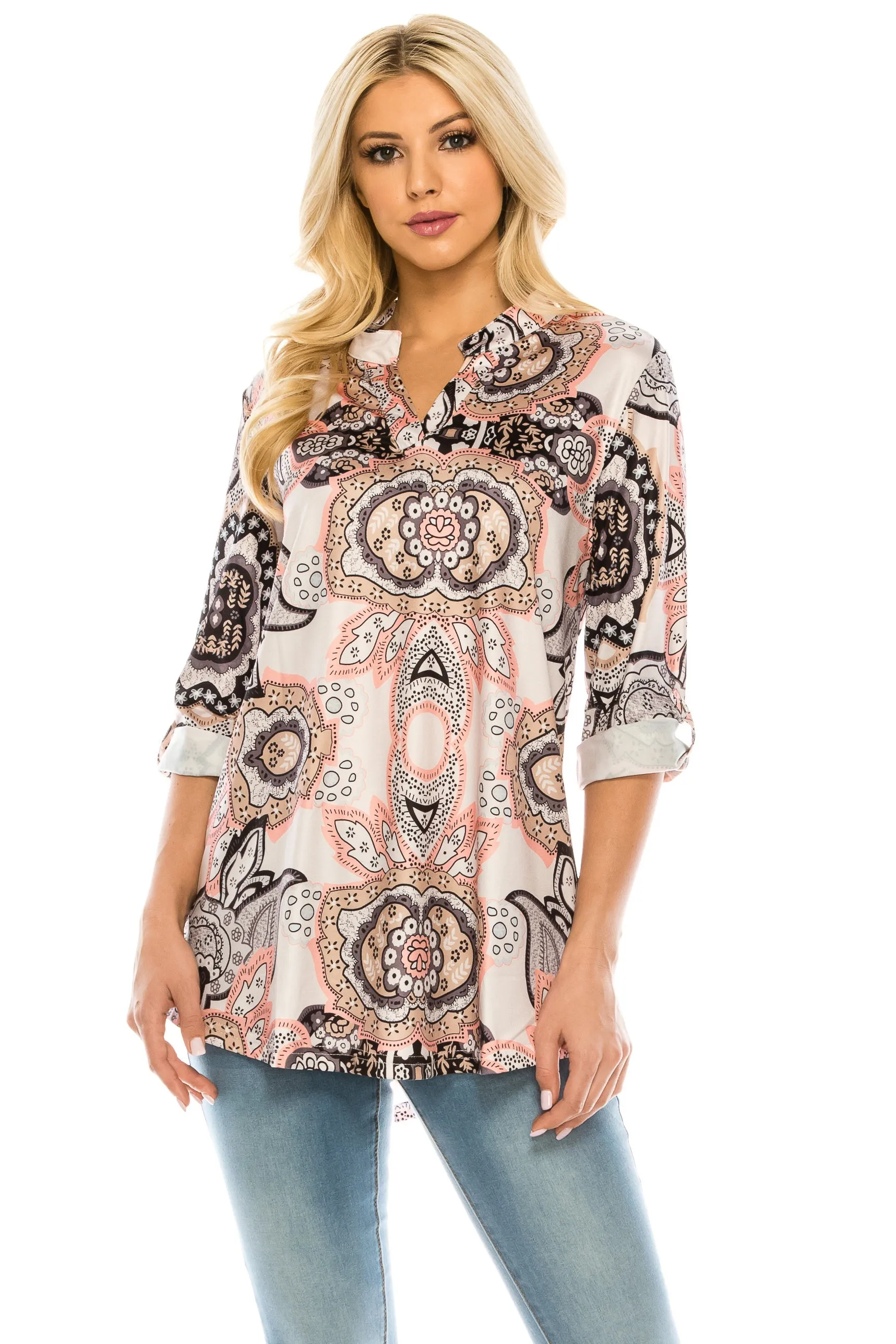 Haute Edition Women's 3/4 Sleeve Tunic Tops S-3X. Plus size available.