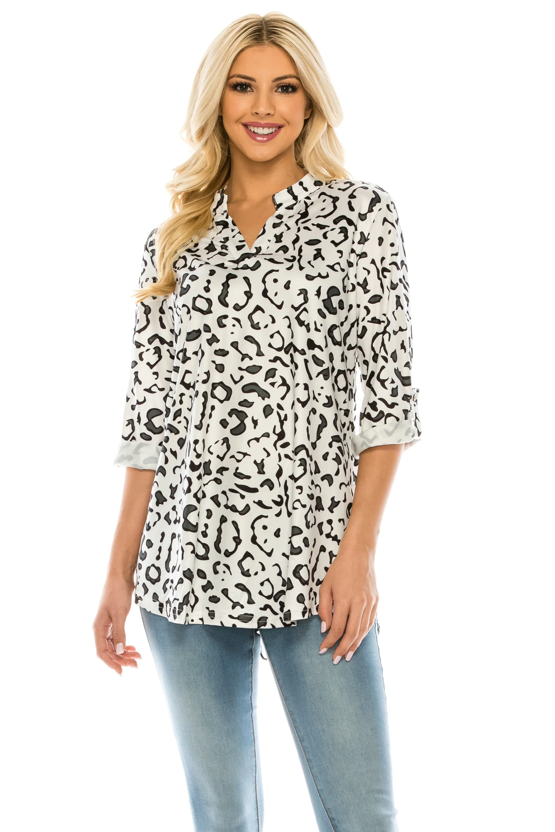 Haute Edition Women's 3/4 Sleeve Tunic Tops S-3X. Plus size available.