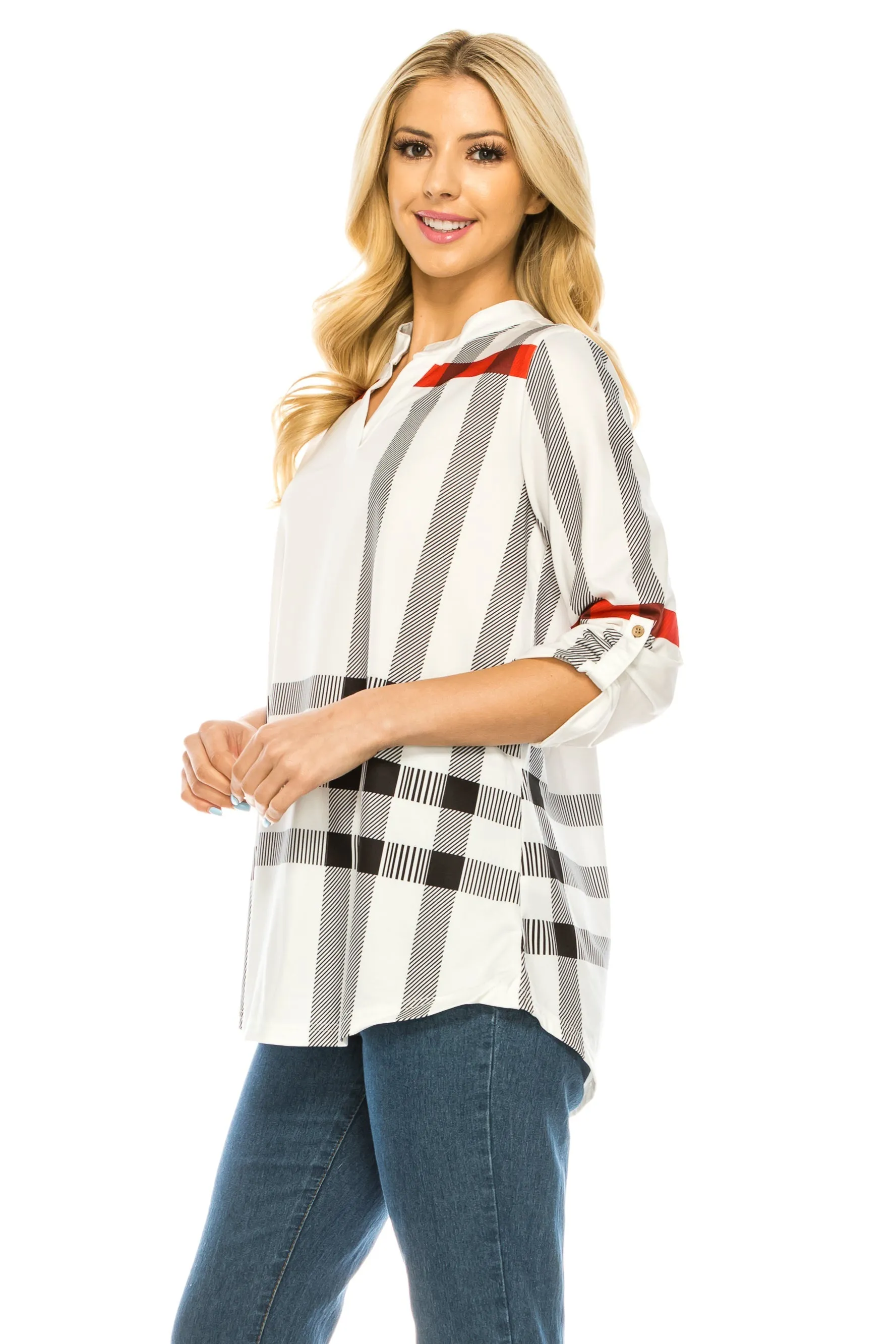 Haute Edition Women's 3/4 Sleeve Tunic Tops S-3X. Plus size available.