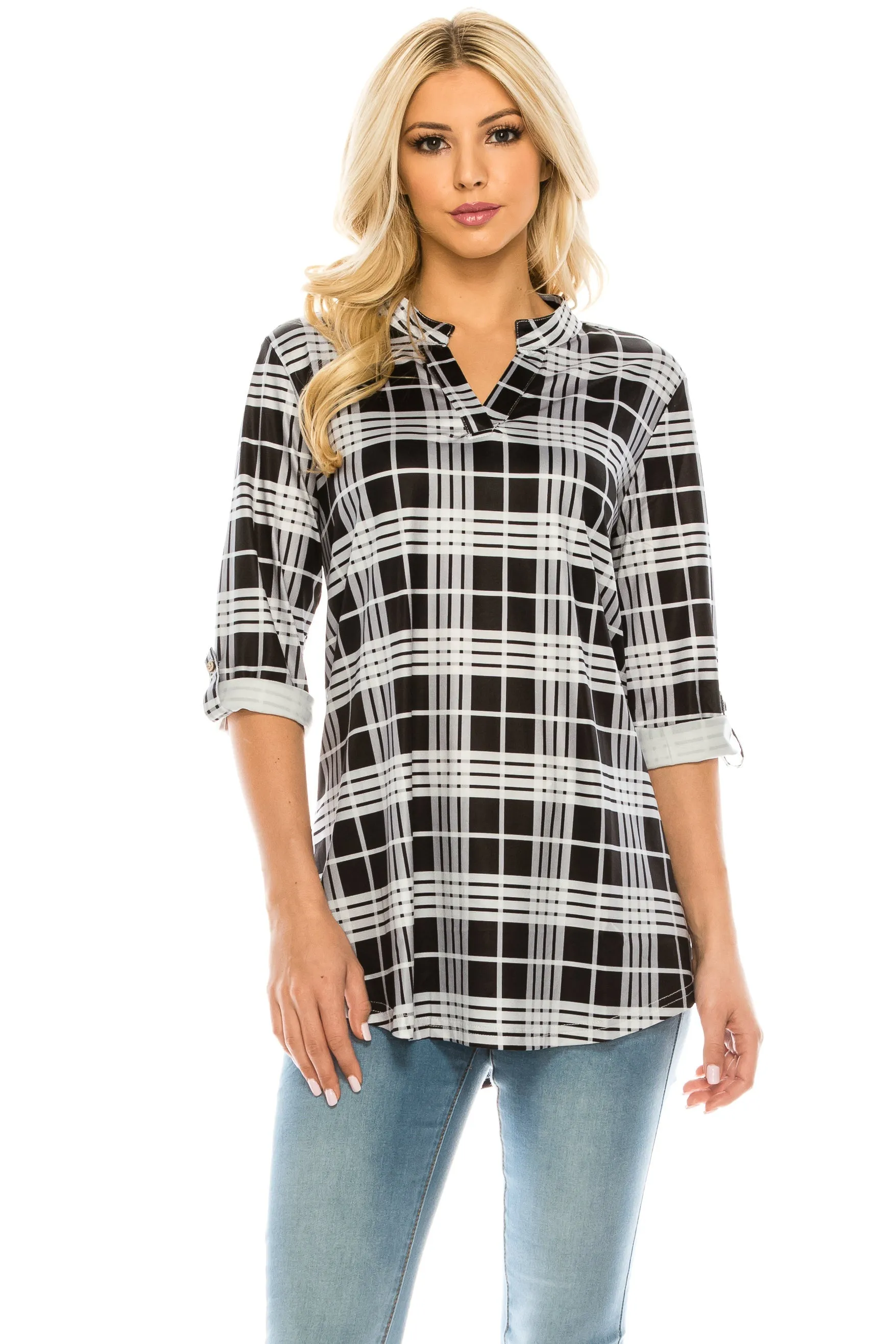 Haute Edition Women's 3/4 Sleeve Tunic Tops S-3X. Plus size available.